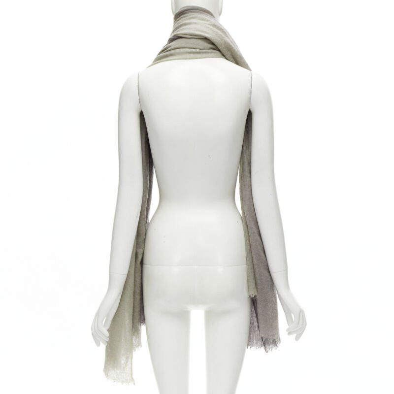 Hermes HERMES cashmere silk blend grey beige 4-tone colorblock frayed oversized scarf Size ONE SIZE - 5 Thumbnail