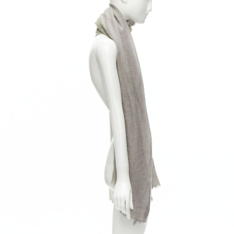 Hermes HERMES cashmere silk blend grey beige 4-tone colorblock frayed oversized scarf Size ONE SIZE - 4 Thumbnail