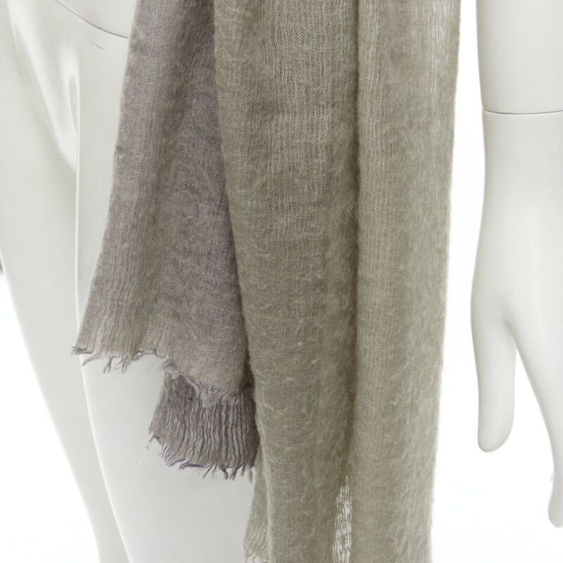 Hermes HERMES cashmere silk blend grey beige 4-tone colorblock frayed oversized scarf Size ONE SIZE - 7 Thumbnail