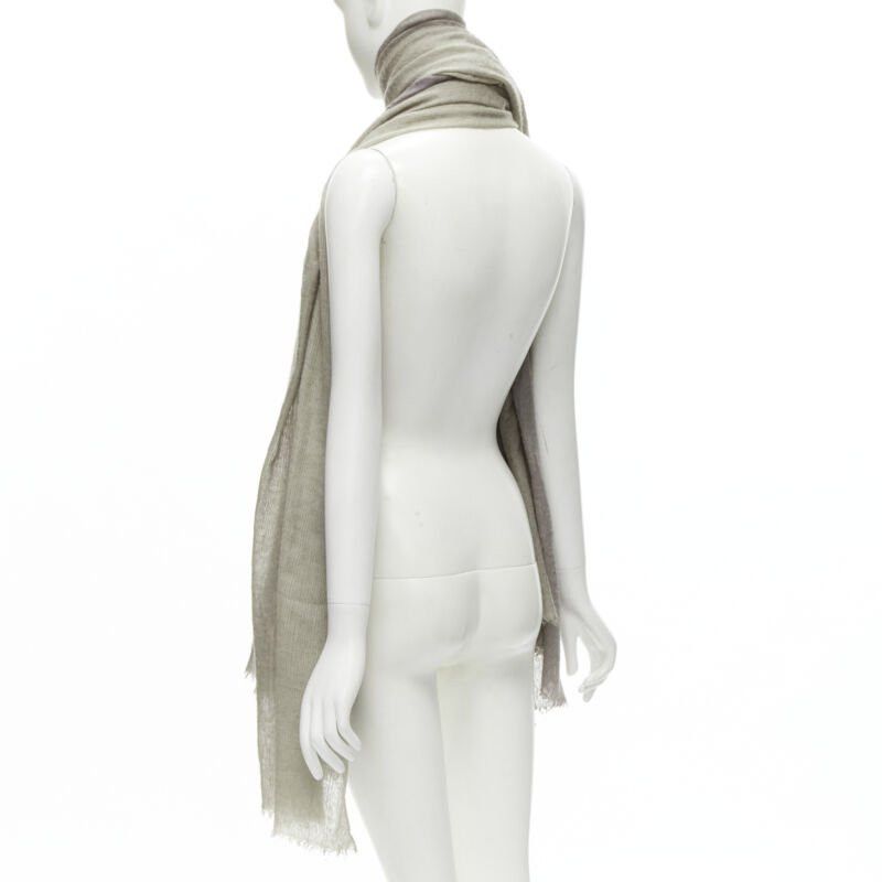 Hermes HERMES cashmere silk blend grey beige 4-tone colorblock frayed oversized scarf Size ONE SIZE - 6 Thumbnail