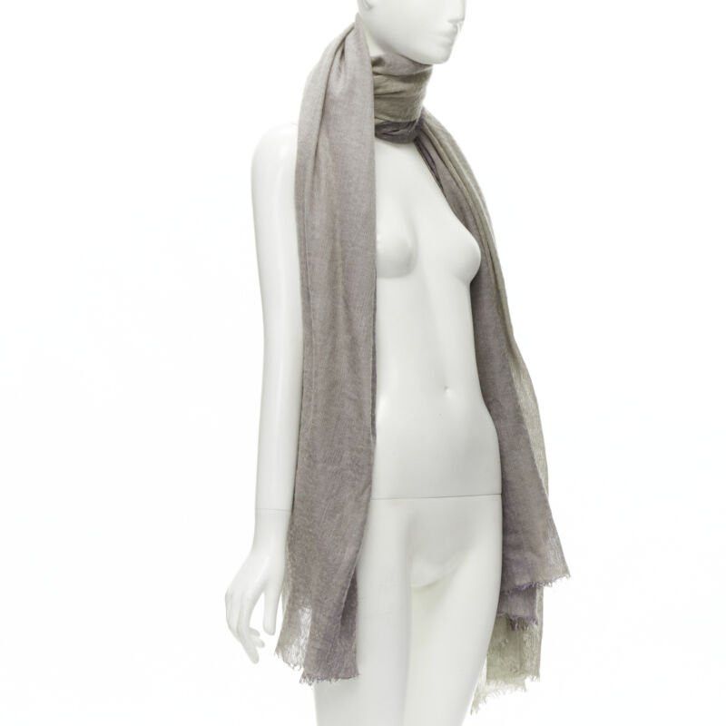 Hermes HERMES cashmere silk blend grey beige 4-tone colorblock frayed oversized scarf Size ONE SIZE - 3 Thumbnail