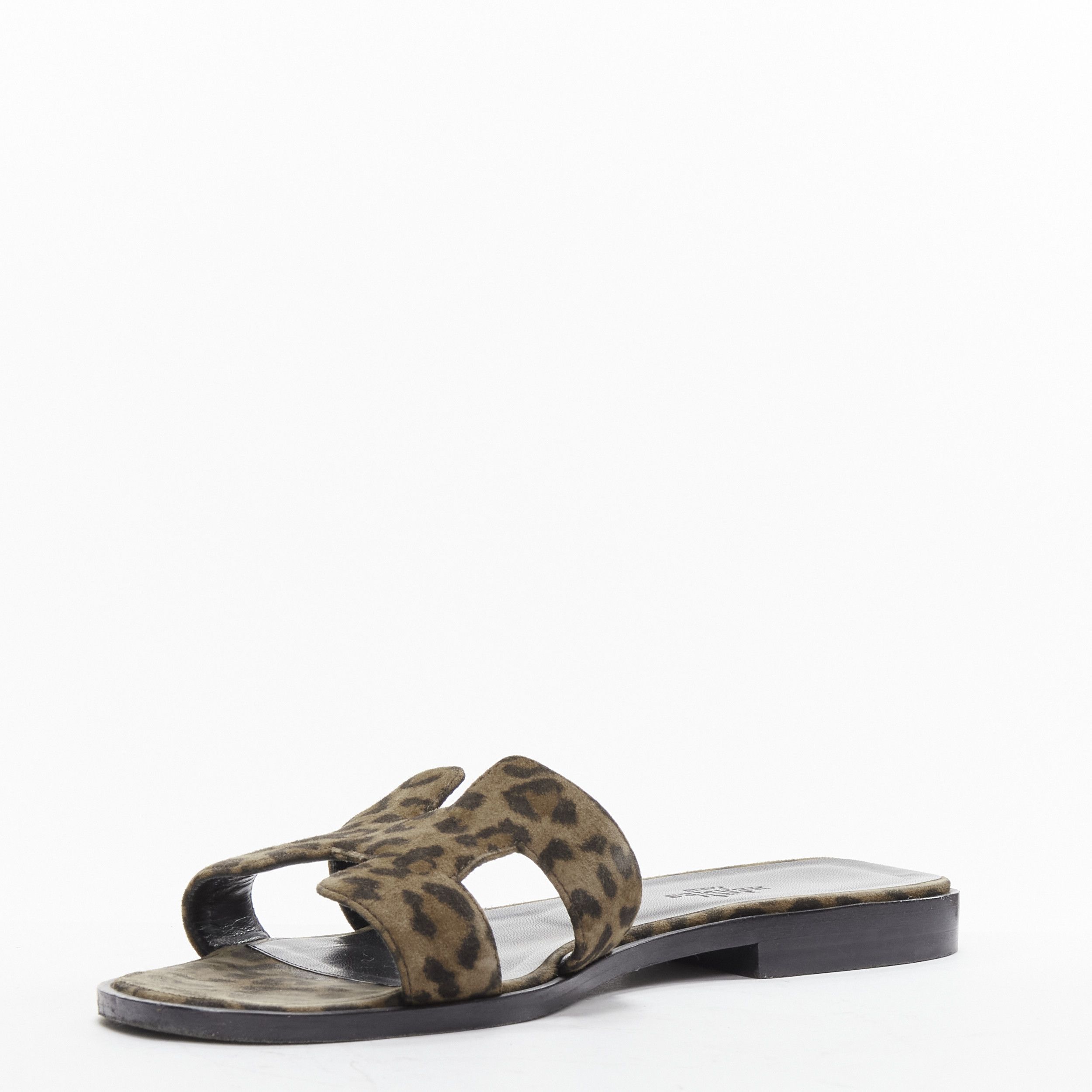 Hermes HERMES Oran H logo signature brown leopard print leather sandals EU37 Size US 7 / IT 37 - 4 Thumbnail