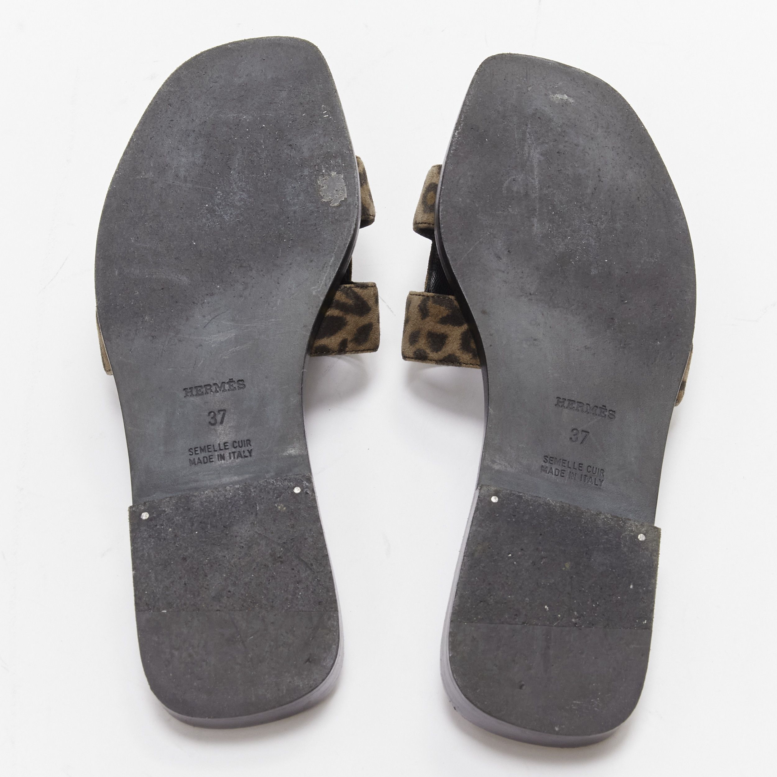 Hermes HERMES Oran H logo signature brown leopard print leather sandals EU37 Size US 7 / IT 37 - 11 Thumbnail