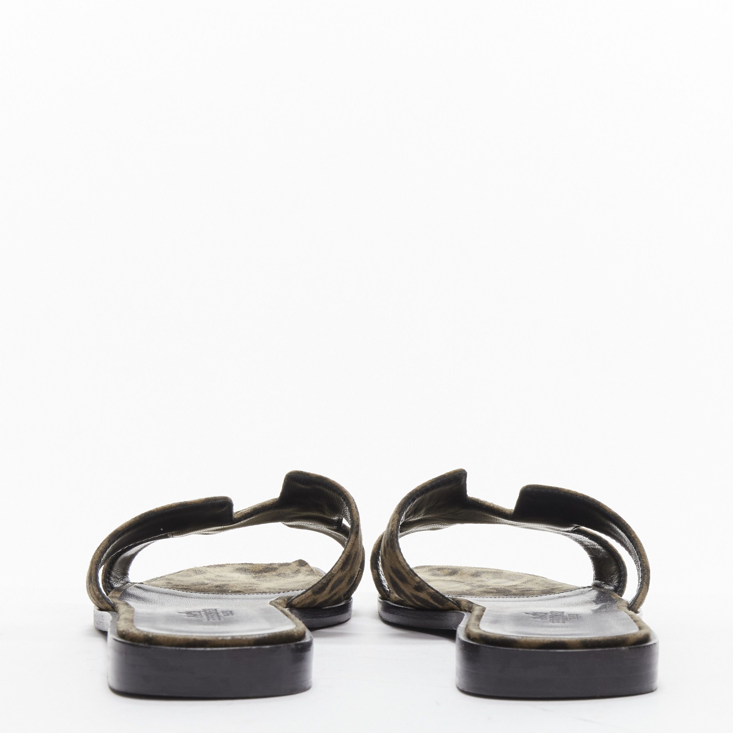 Hermes HERMES Oran H logo signature brown leopard print leather sandals EU37 Size US 7 / IT 37 - 5 Thumbnail