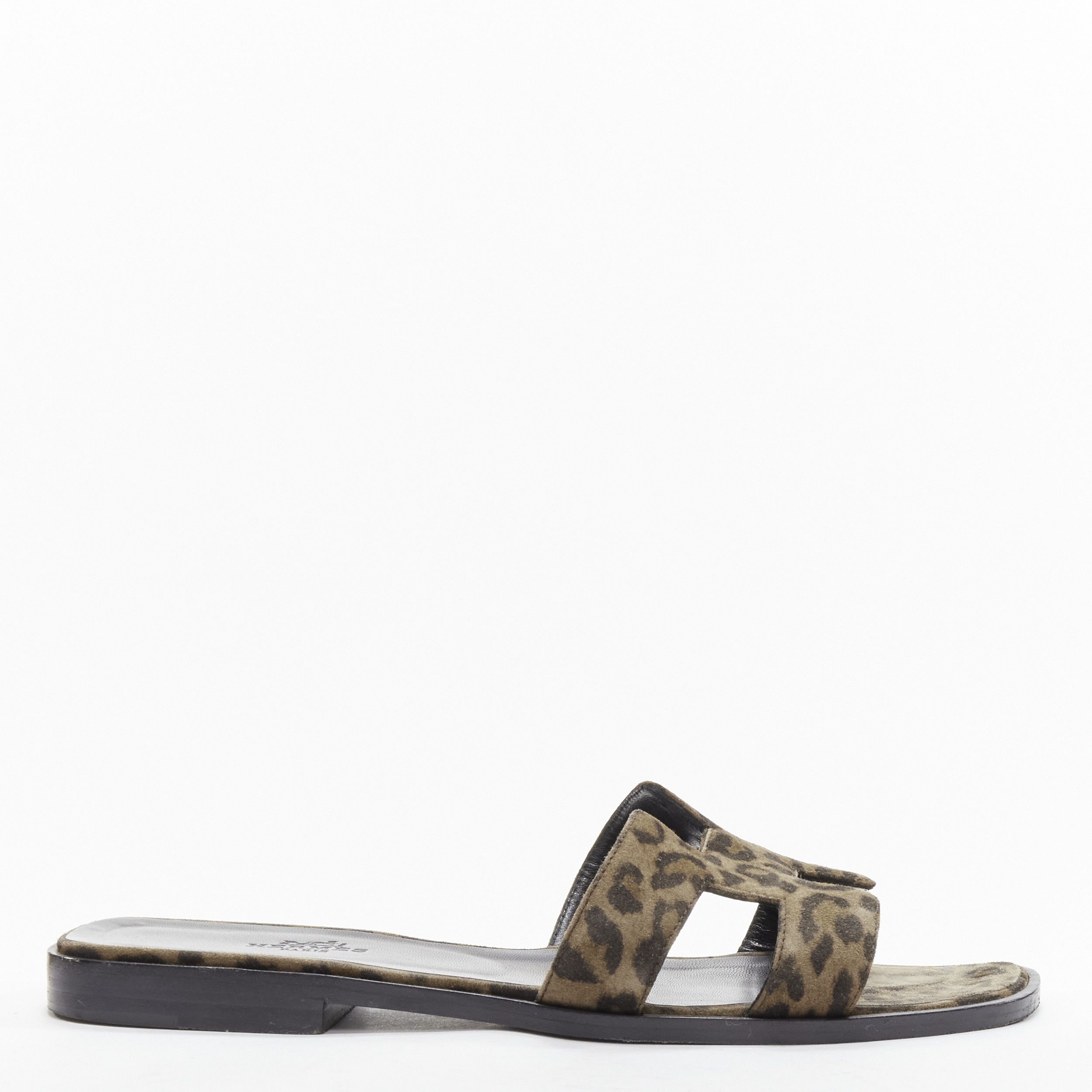 Hermes HERMES Oran H logo signature brown leopard print leather sandals EU37 Size US 7 / IT 37 - 2 Thumbnail