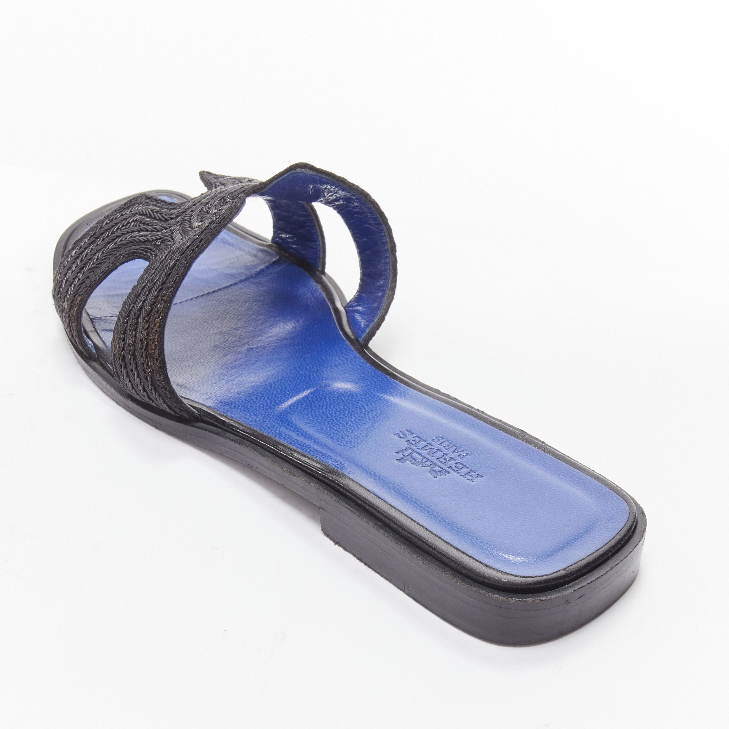 Hermes HERMES Oran H logo iconic black beaded blue insole sandals shoes EU 37 Size US 7 / IT 37 - 8 Thumbnail
