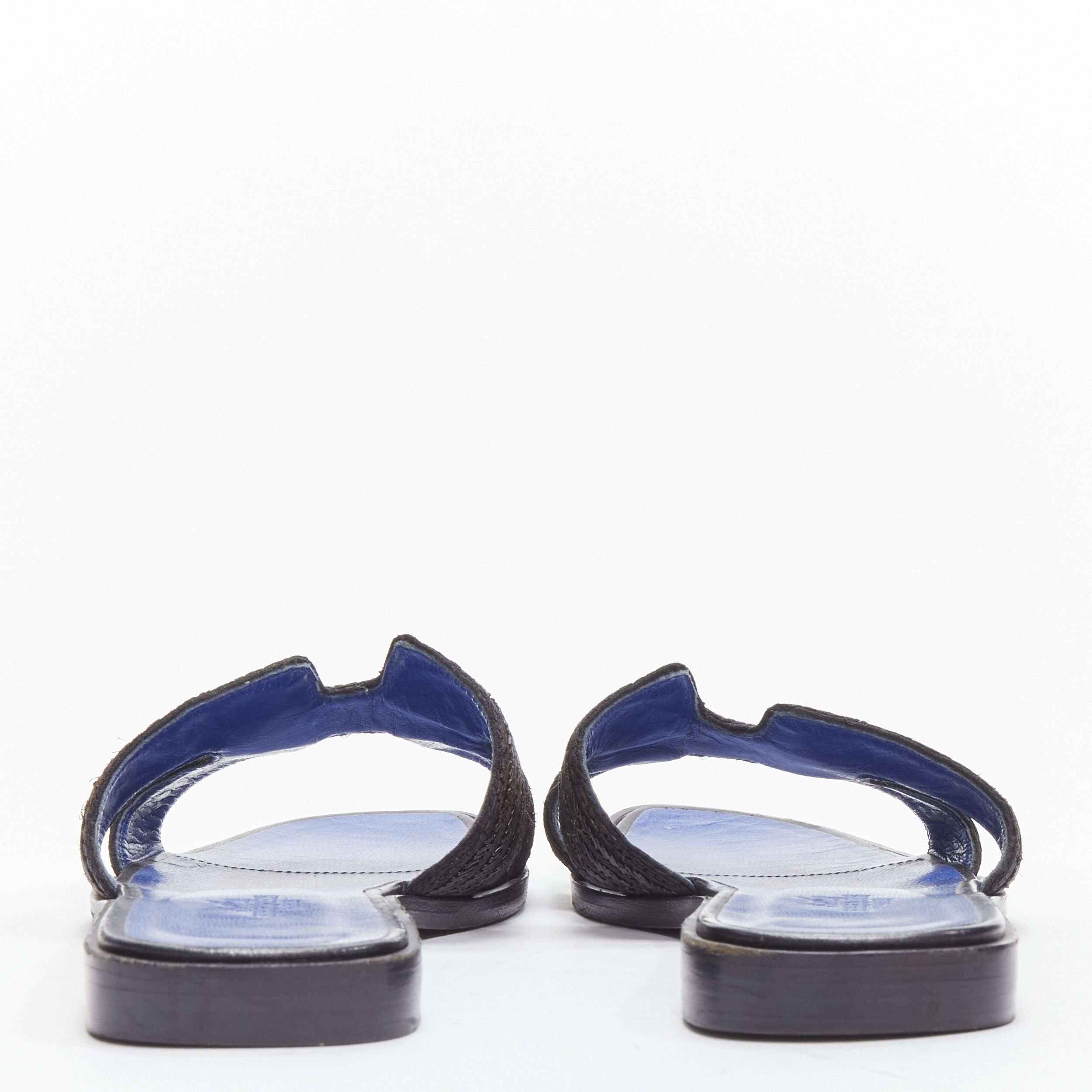 Hermes HERMES Oran H logo iconic black beaded blue insole sandals shoes EU 37 Size US 7 / IT 37 - 5 Thumbnail
