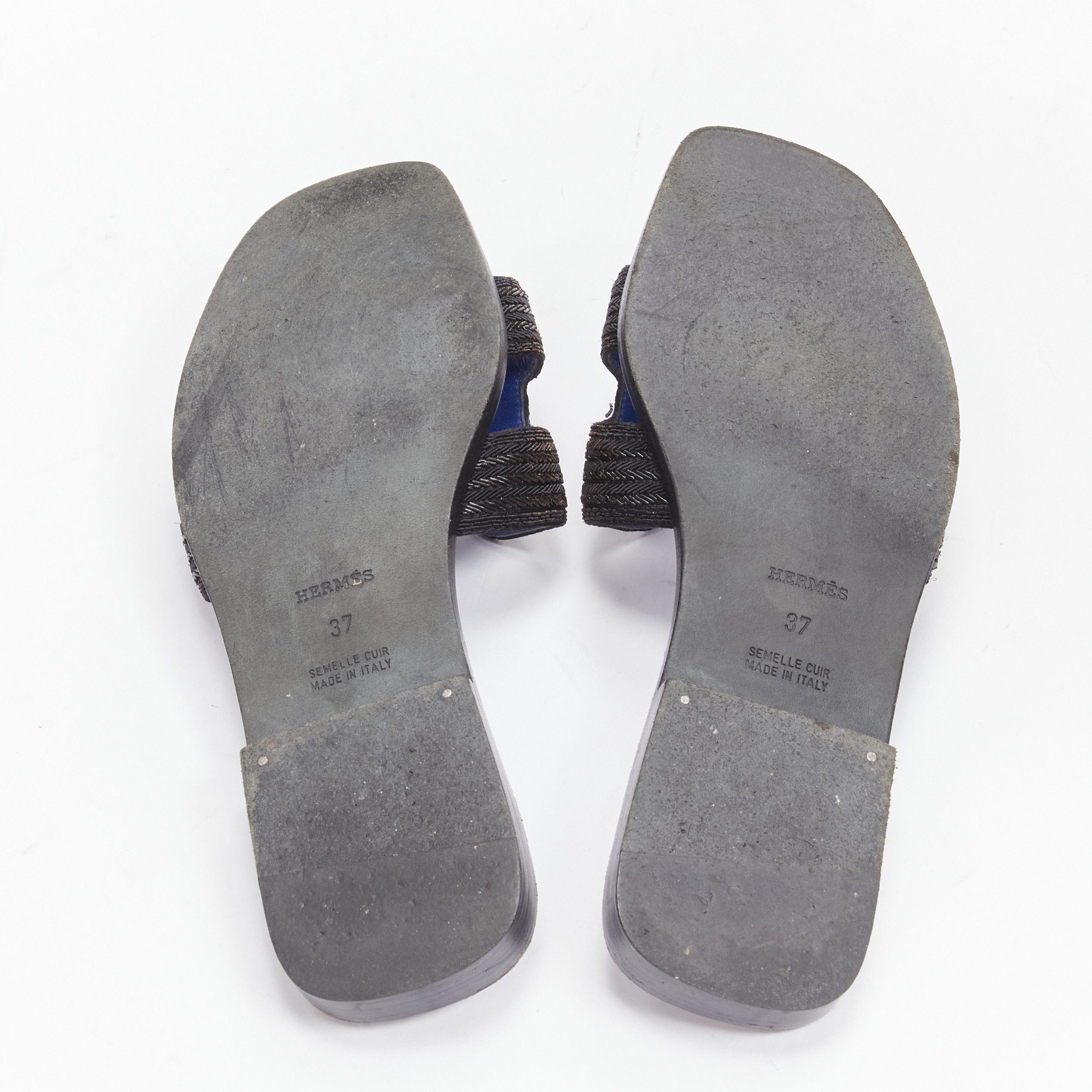 Hermes HERMES Oran H logo iconic black beaded blue insole sandals shoes EU 37 Size US 7 / IT 37 - 11 Thumbnail