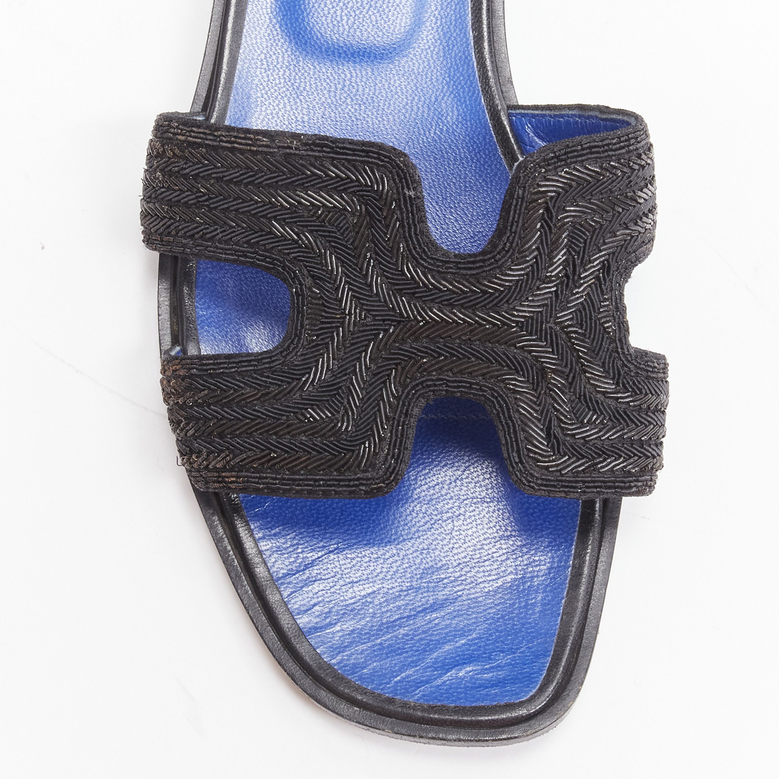 Hermes HERMES Oran H logo iconic black beaded blue insole sandals shoes EU 37 Size US 7 / IT 37 - 6 Thumbnail