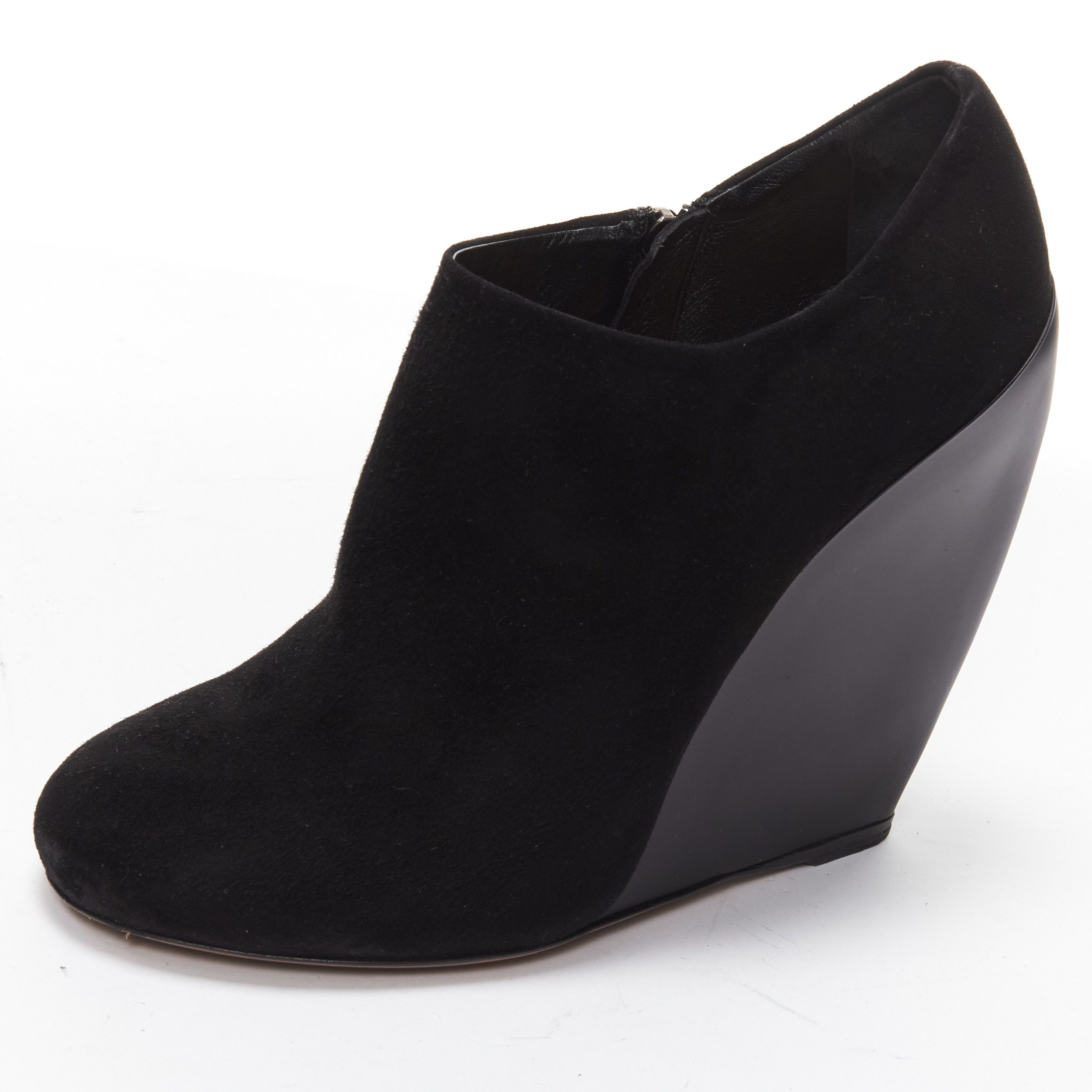 Alaia AZZEDINE ALAIA black suede curved wedge round toe ankle bootie EU37 Size US 7 / IT 37 - 7 Thumbnail