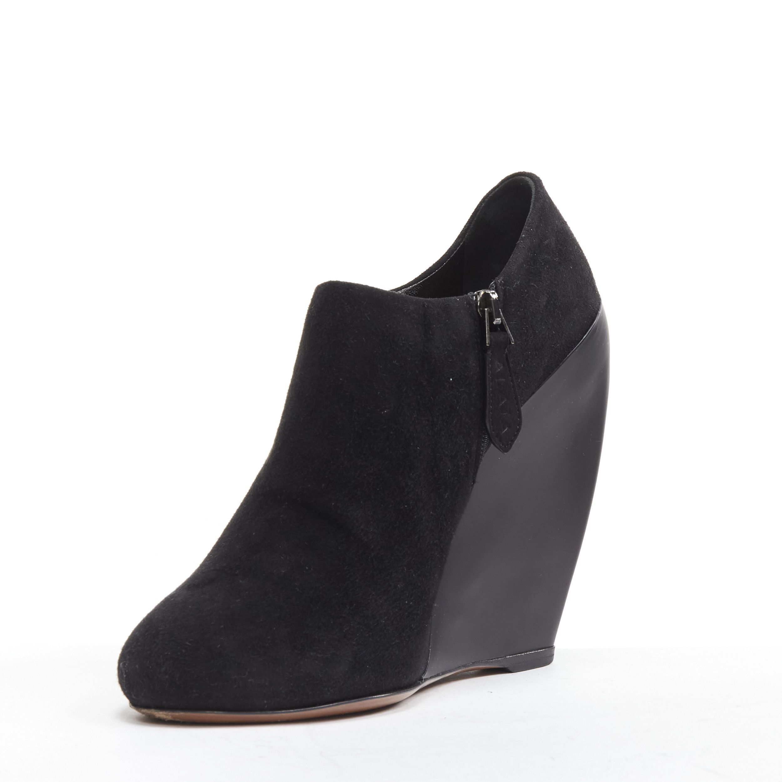 Alaia AZZEDINE ALAIA black suede curved wedge round toe ankle bootie EU37 Size US 7 / IT 37 - 5 Thumbnail