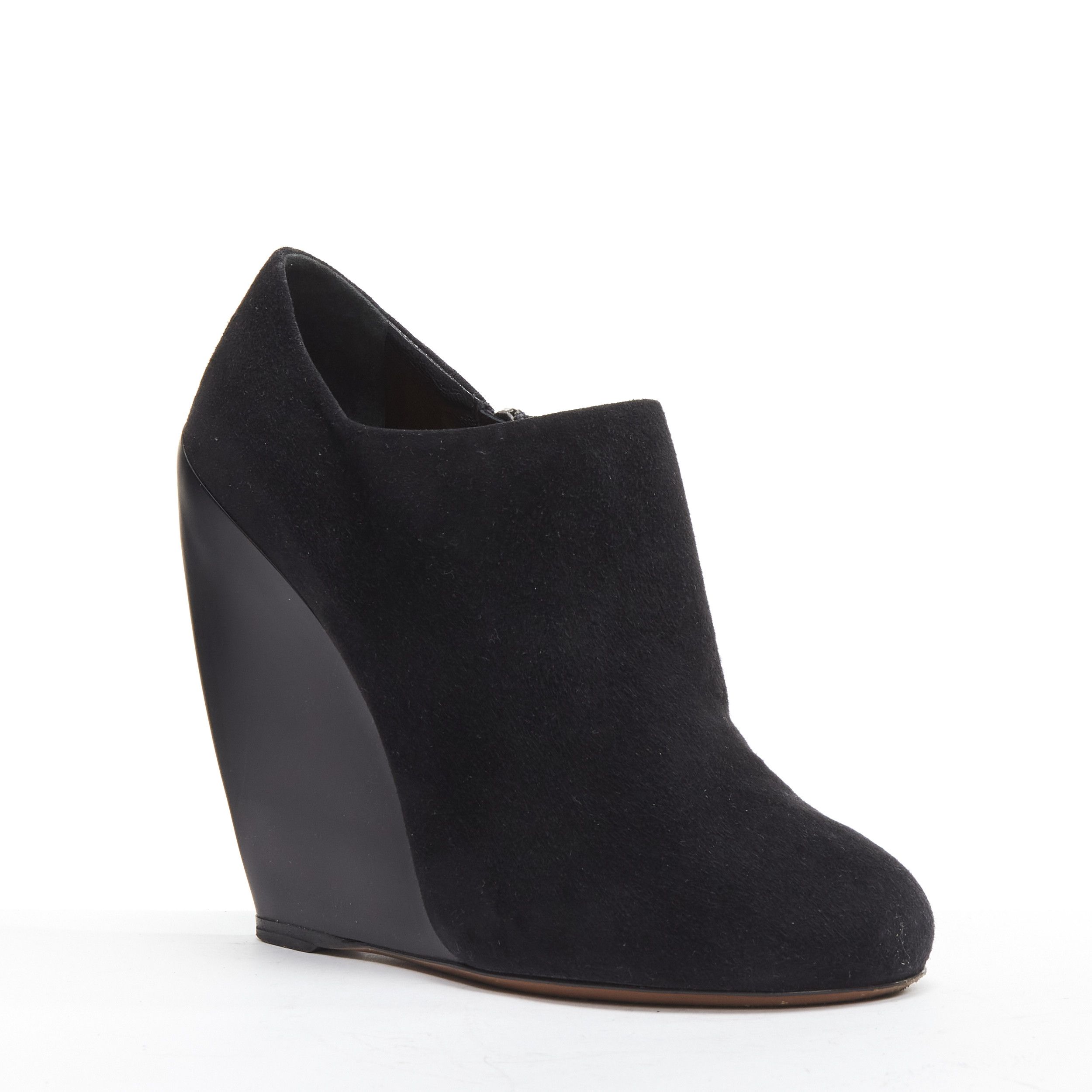Alaia AZZEDINE ALAIA black suede curved wedge round toe ankle bootie EU37 Size US 7 / IT 37 - 3 Thumbnail