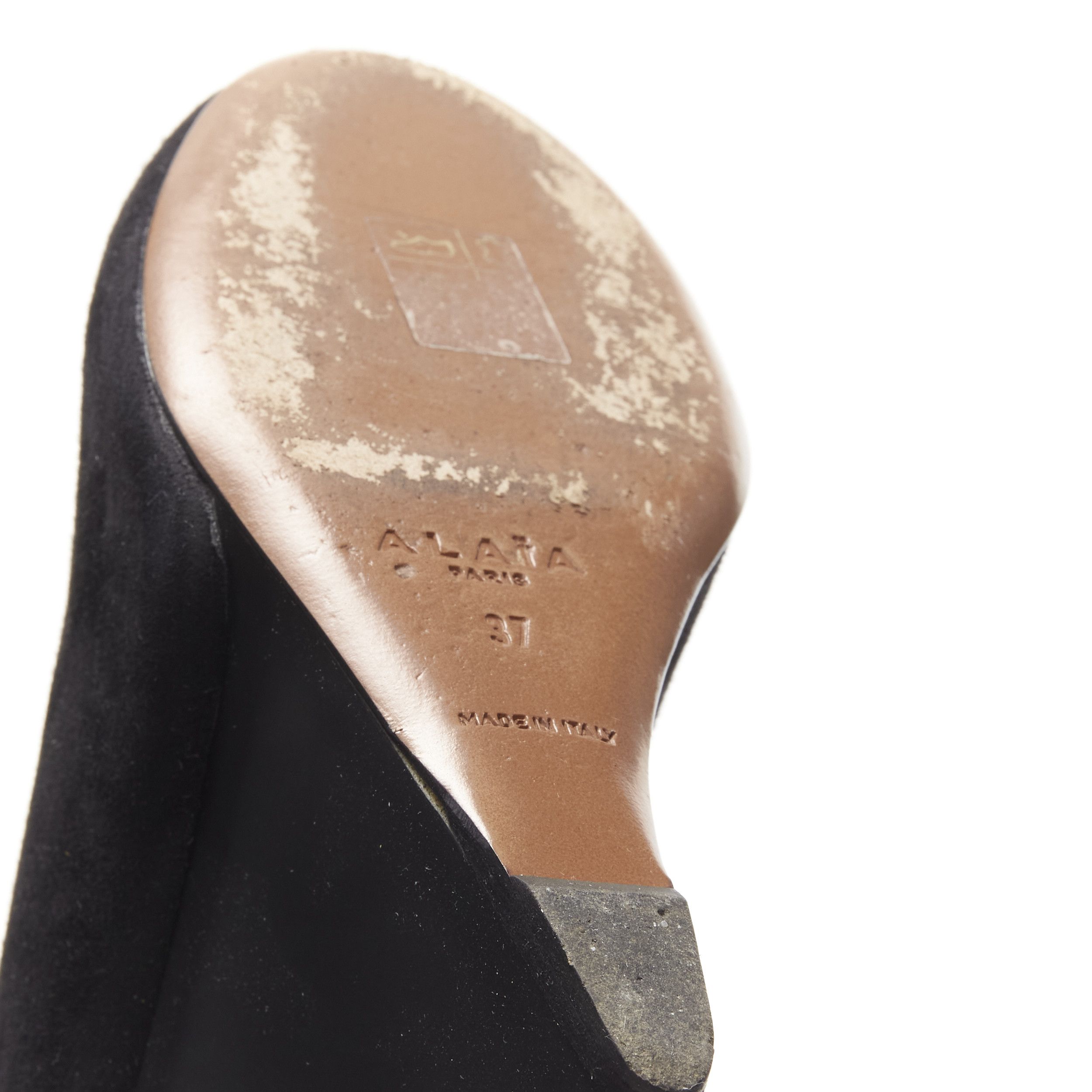 Alaia AZZEDINE ALAIA black suede curved wedge round toe ankle bootie EU37 Size US 7 / IT 37 - 10 Thumbnail