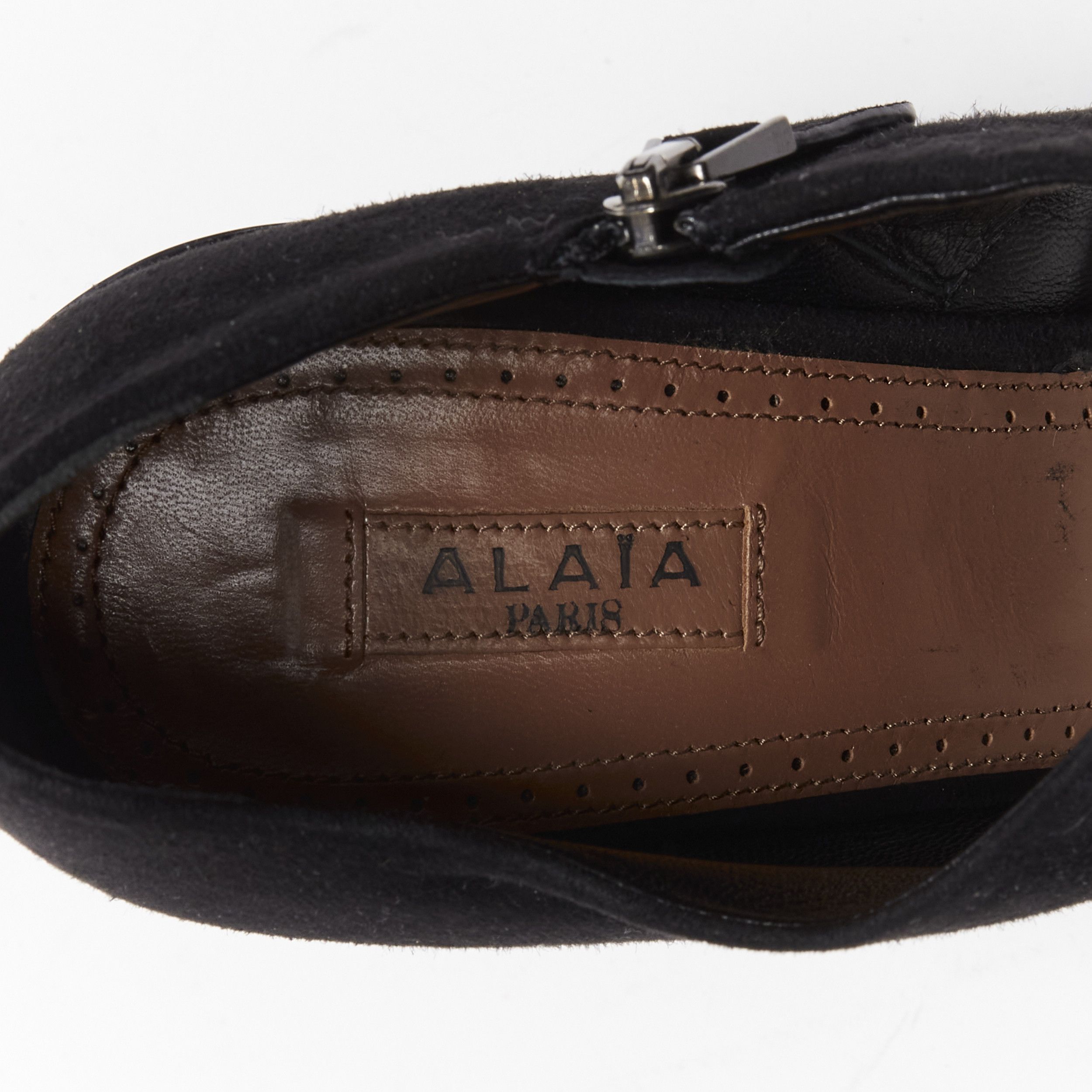 Alaia AZZEDINE ALAIA black suede curved wedge round toe ankle bootie EU37 Size US 7 / IT 37 - 9 Thumbnail