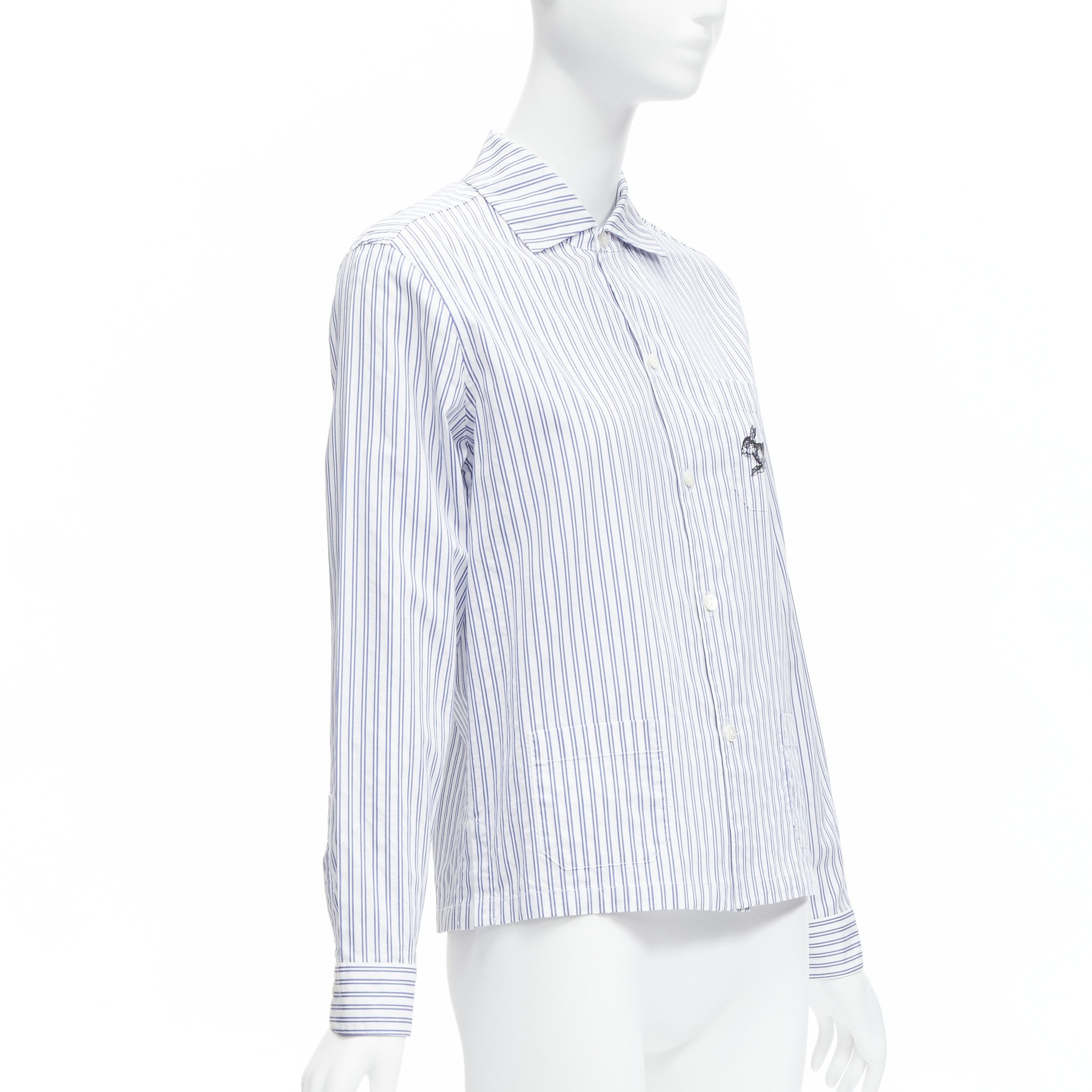 Gucci GUCCI 2017 rabbit print blue white striped cotton pyjama dress shirt IT44 L Size M / US 6-8 / IT 42-44 - 3 Thumbnail