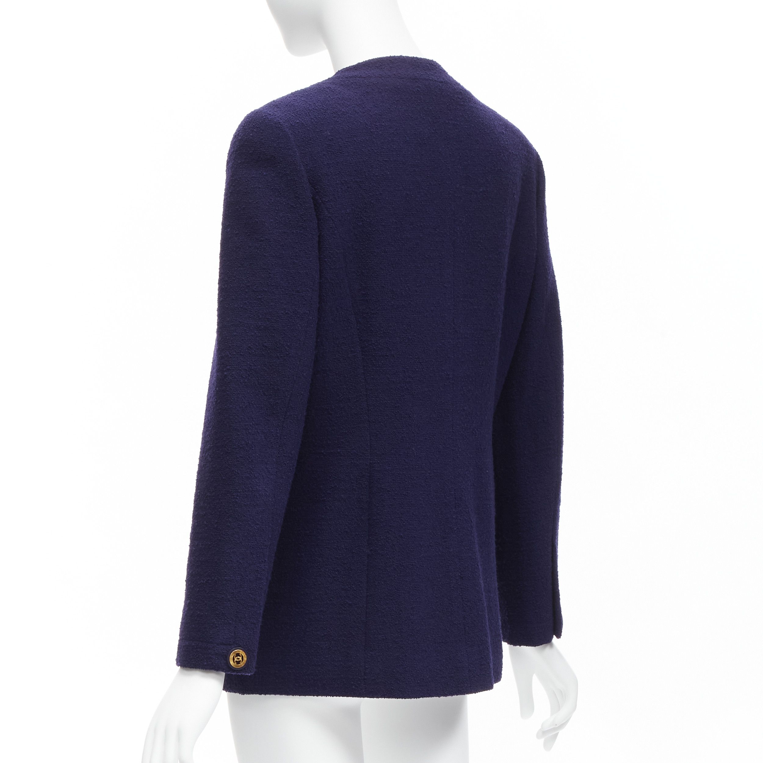 Chanel CHANEL Vintage navy blue tweed gold CC buttons 4 pocket jacket Size M / US 6-8 / IT 42-44 - 7 Thumbnail