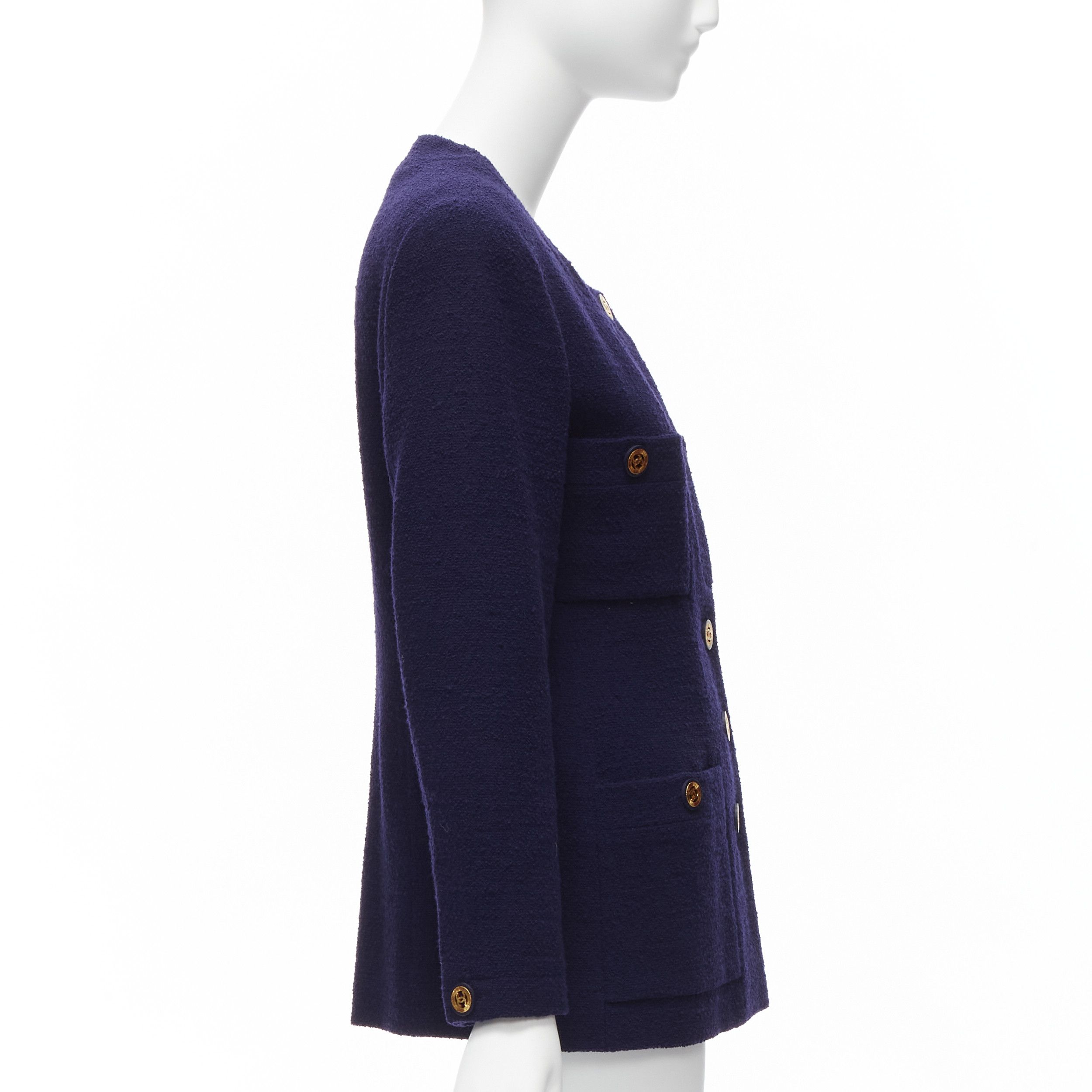 Chanel CHANEL Vintage navy blue tweed gold CC buttons 4 pocket jacket Size M / US 6-8 / IT 42-44 - 5 Thumbnail