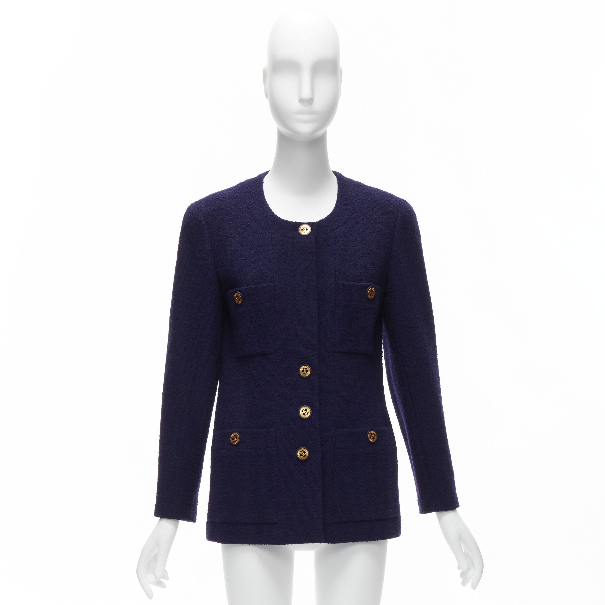 Chanel CHANEL Vintage navy blue tweed gold CC buttons 4 pocket jacket Size M / US 6-8 / IT 42-44 - 11 Thumbnail