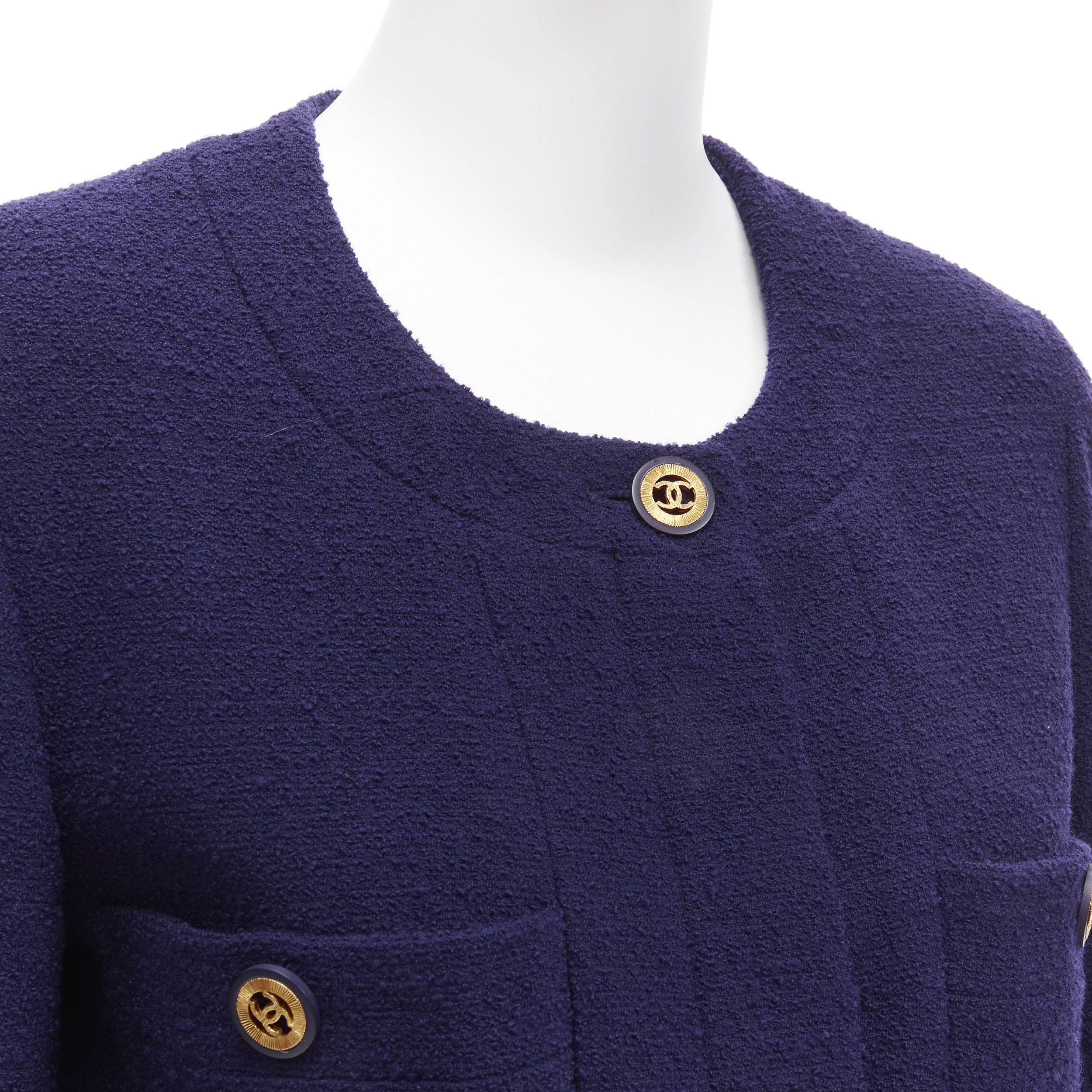 Chanel CHANEL Vintage navy blue tweed gold CC buttons 4 pocket jacket Size M / US 6-8 / IT 42-44 - 8 Thumbnail
