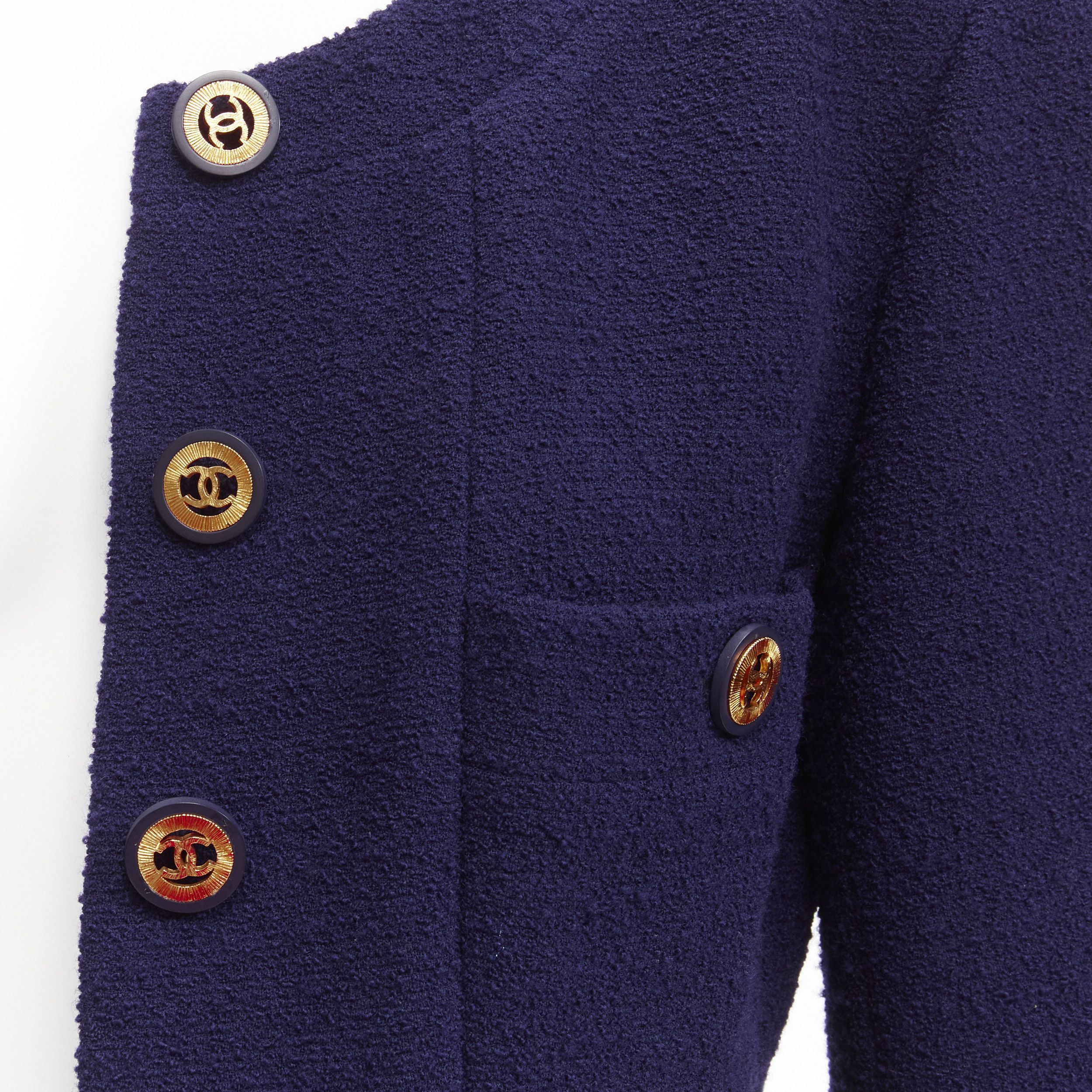 Chanel CHANEL Vintage navy blue tweed gold CC buttons 4 pocket jacket Size M / US 6-8 / IT 42-44 - 2 Thumbnail