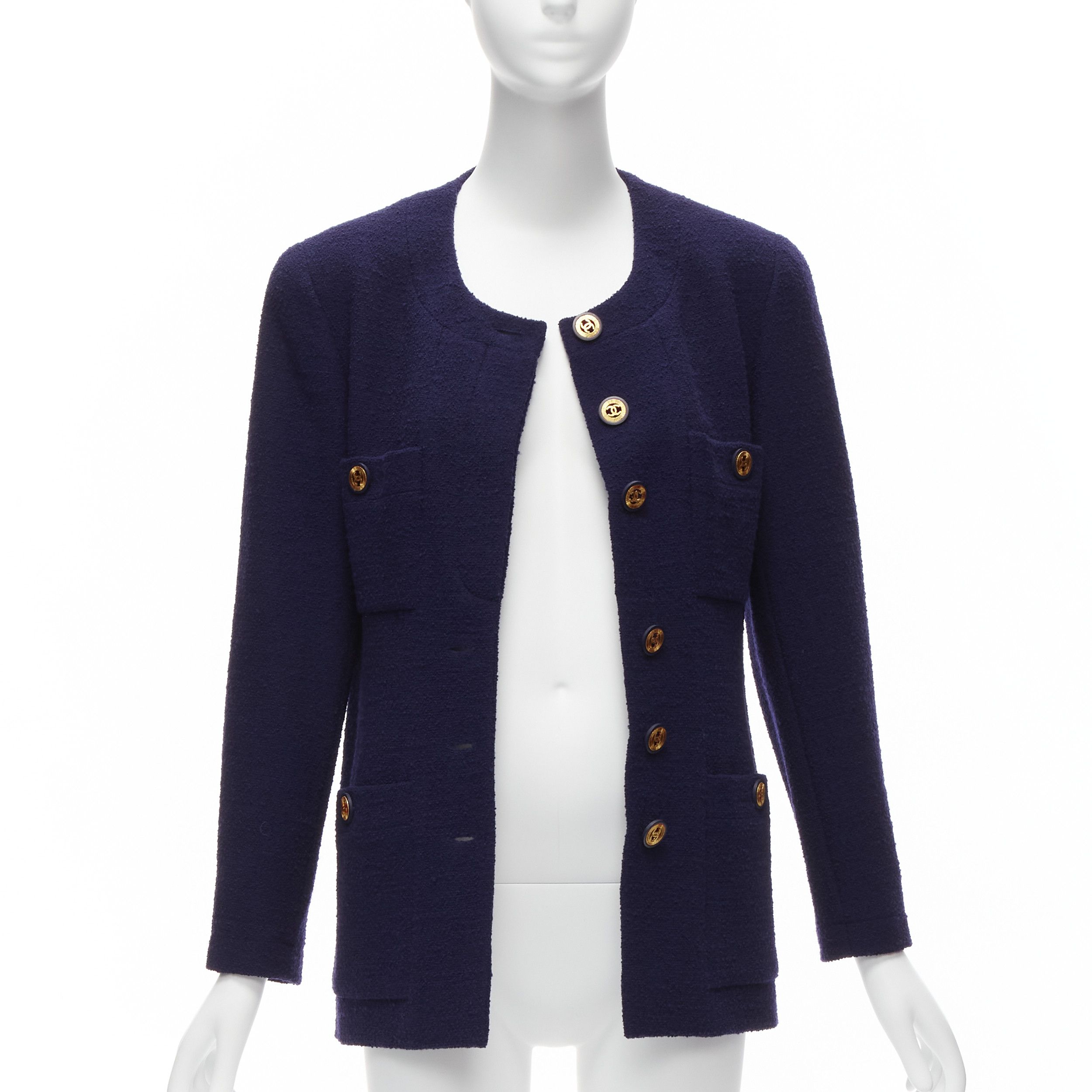 Chanel CHANEL Vintage navy blue tweed gold CC buttons 4 pocket jacket Size M / US 6-8 / IT 42-44 - 3 Thumbnail