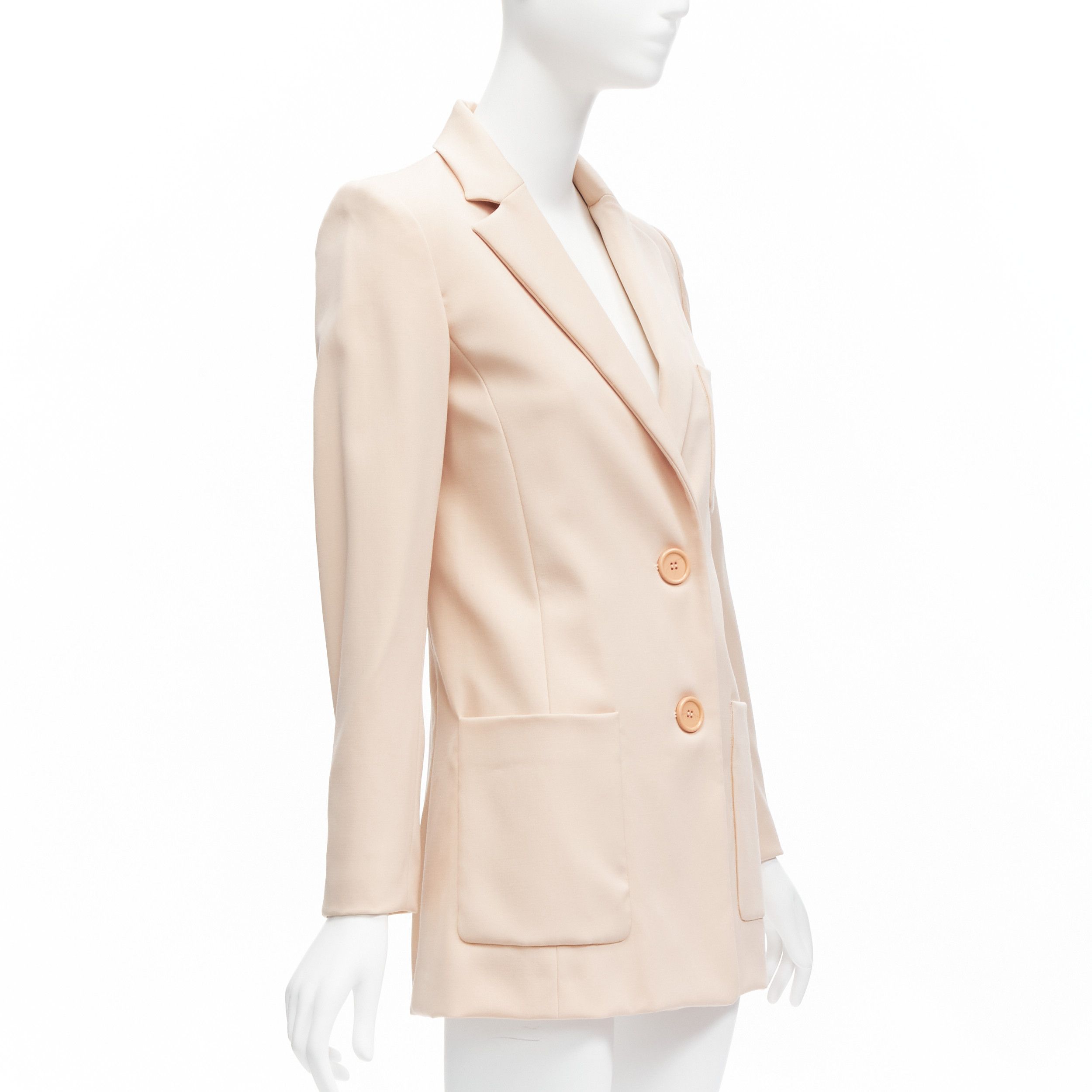 Oscar De La Renta OSCAR DE LA RENTA 2018 blush pink virgin wool 3 pocket longline blazer jacket US0 XS Size S / US 4 / IT 40 - 4 Thumbnail