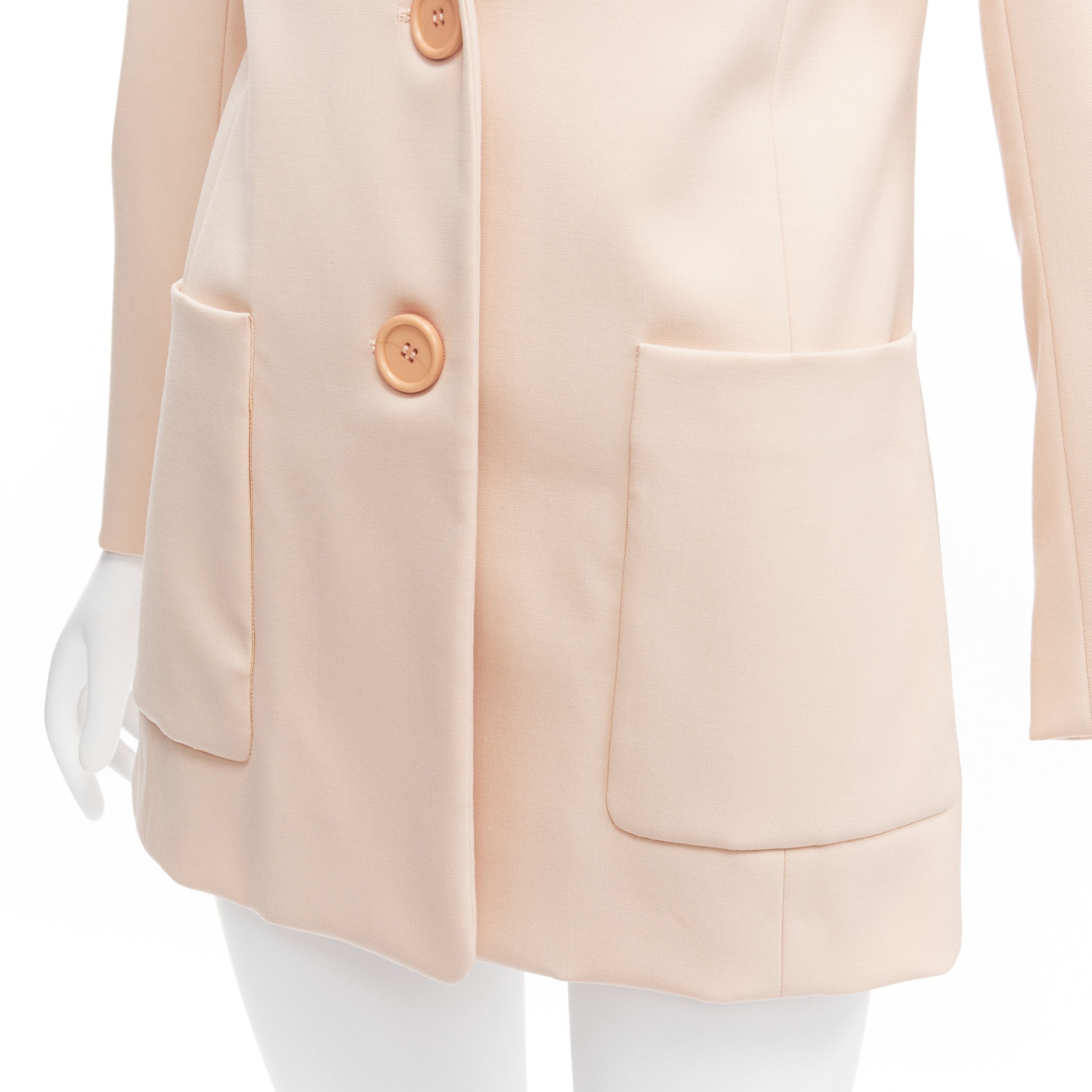 Oscar De La Renta OSCAR DE LA RENTA 2018 blush pink virgin wool 3 pocket longline blazer jacket US0 XS Size S / US 4 / IT 40 - 9 Thumbnail