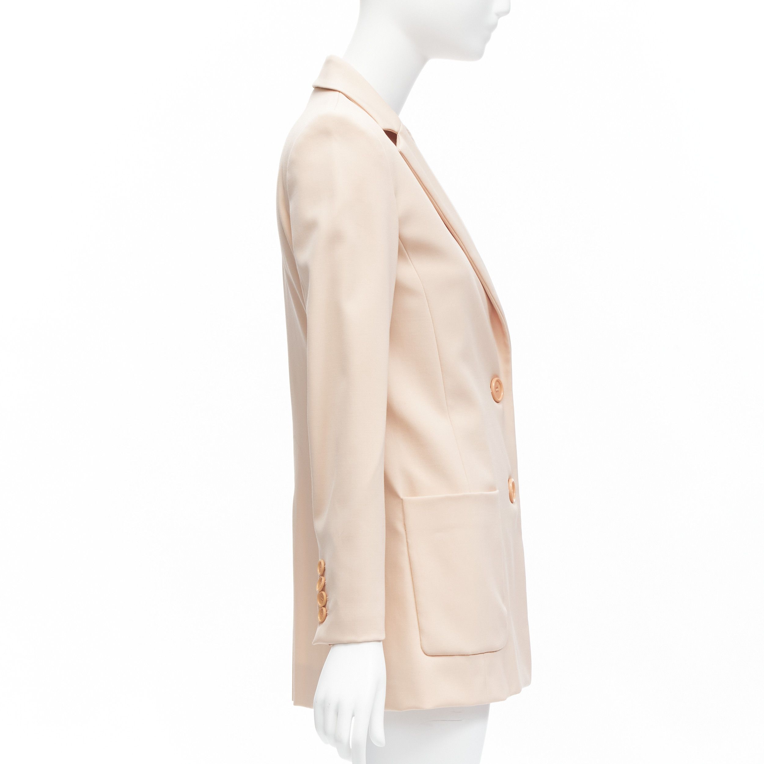 Oscar De La Renta OSCAR DE LA RENTA 2018 blush pink virgin wool 3 pocket longline blazer jacket US0 XS Size S / US 4 / IT 40 - 5 Thumbnail