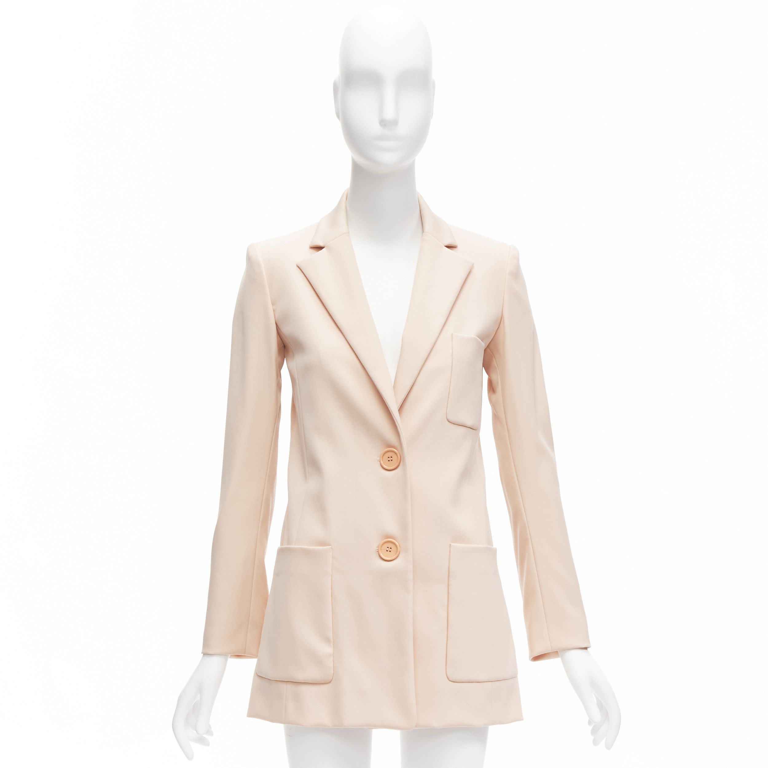 Oscar De La Renta OSCAR DE LA RENTA 2018 blush pink virgin wool 3 pocket longline blazer jacket US0 XS Size S / US 4 / IT 40 - 11 Thumbnail