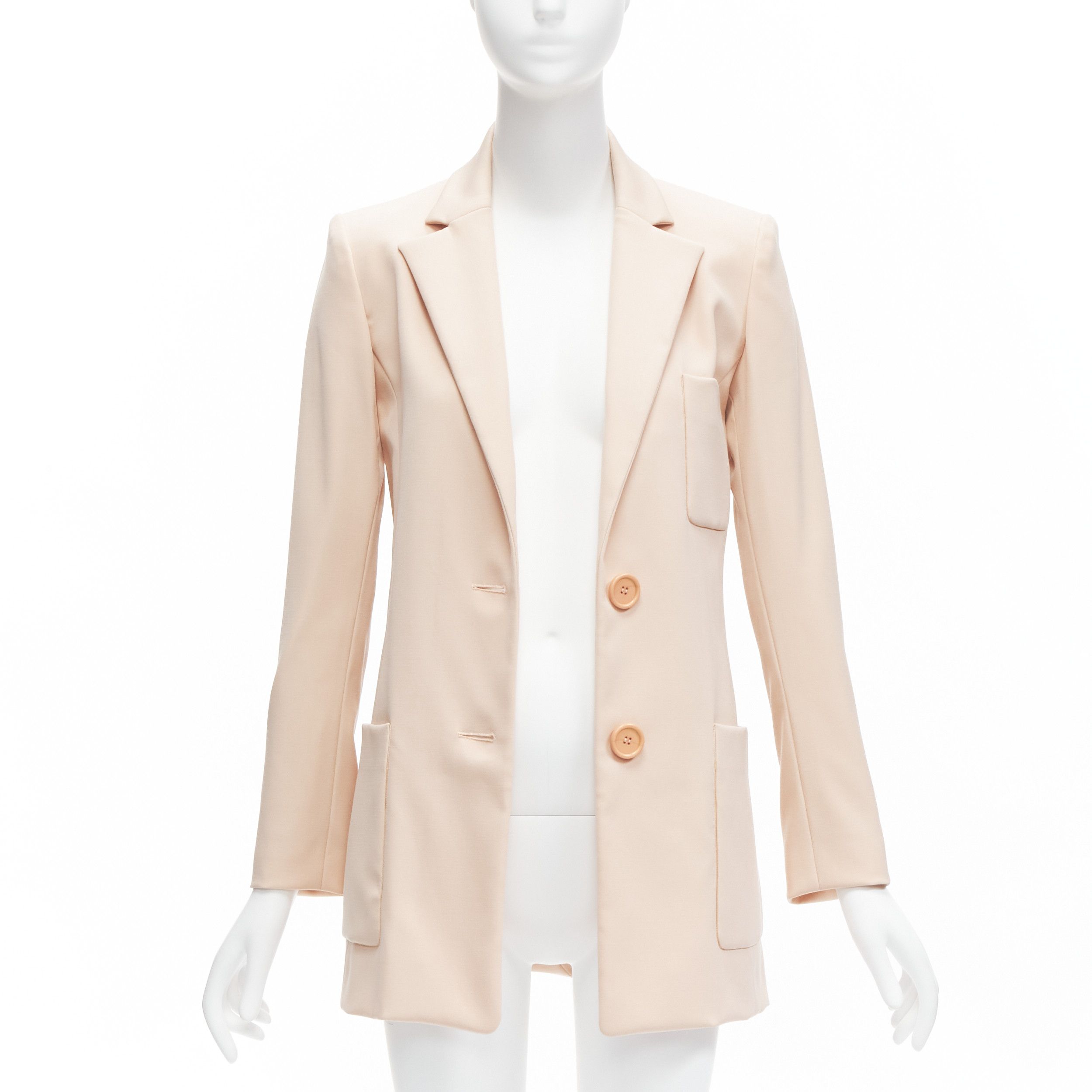 Oscar De La Renta OSCAR DE LA RENTA 2018 blush pink virgin wool 3 pocket longline blazer jacket US0 XS Size S / US 4 / IT 40 - 3 Thumbnail