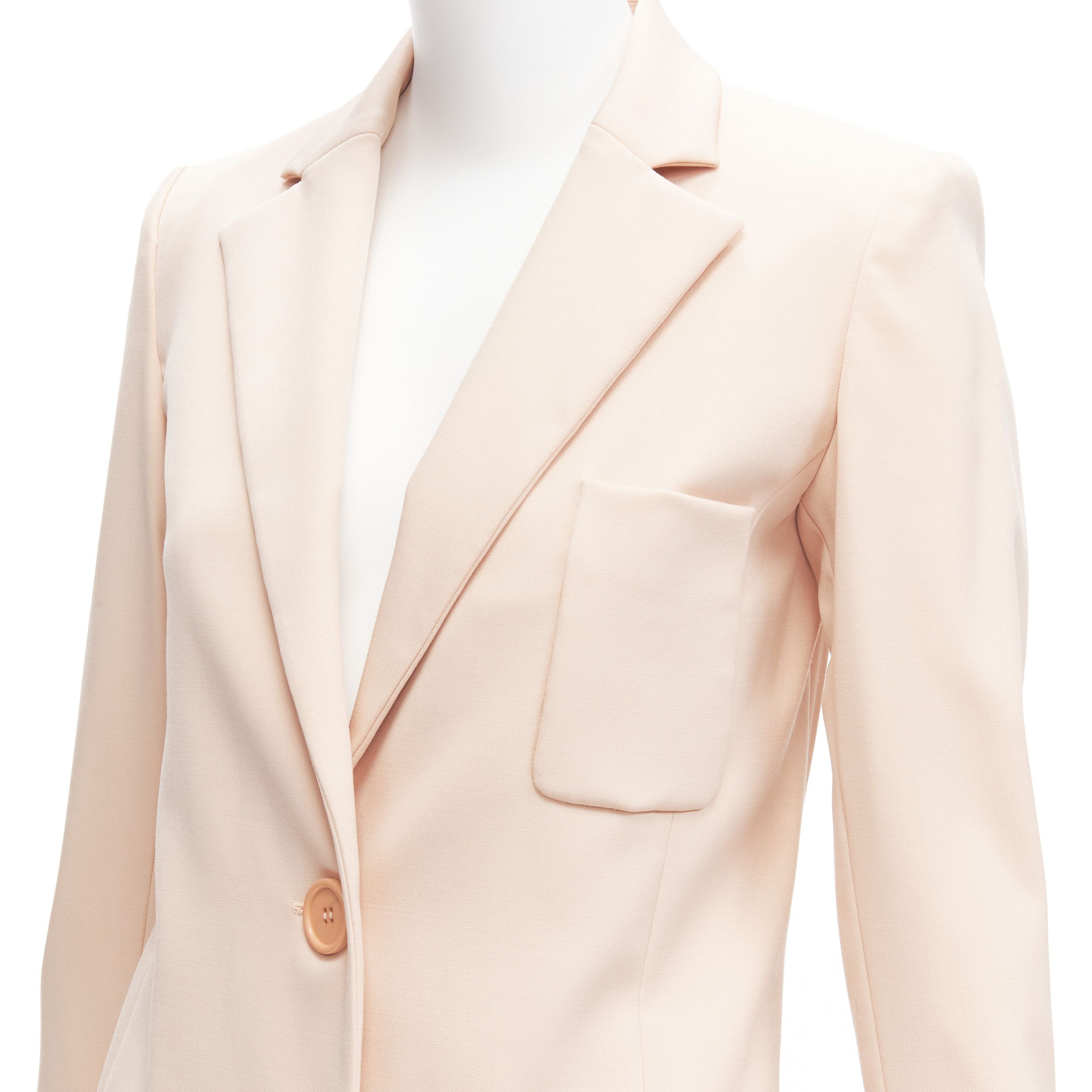 Oscar De La Renta OSCAR DE LA RENTA 2018 blush pink virgin wool 3 pocket longline blazer jacket US0 XS Size S / US 4 / IT 40 - 2 Thumbnail