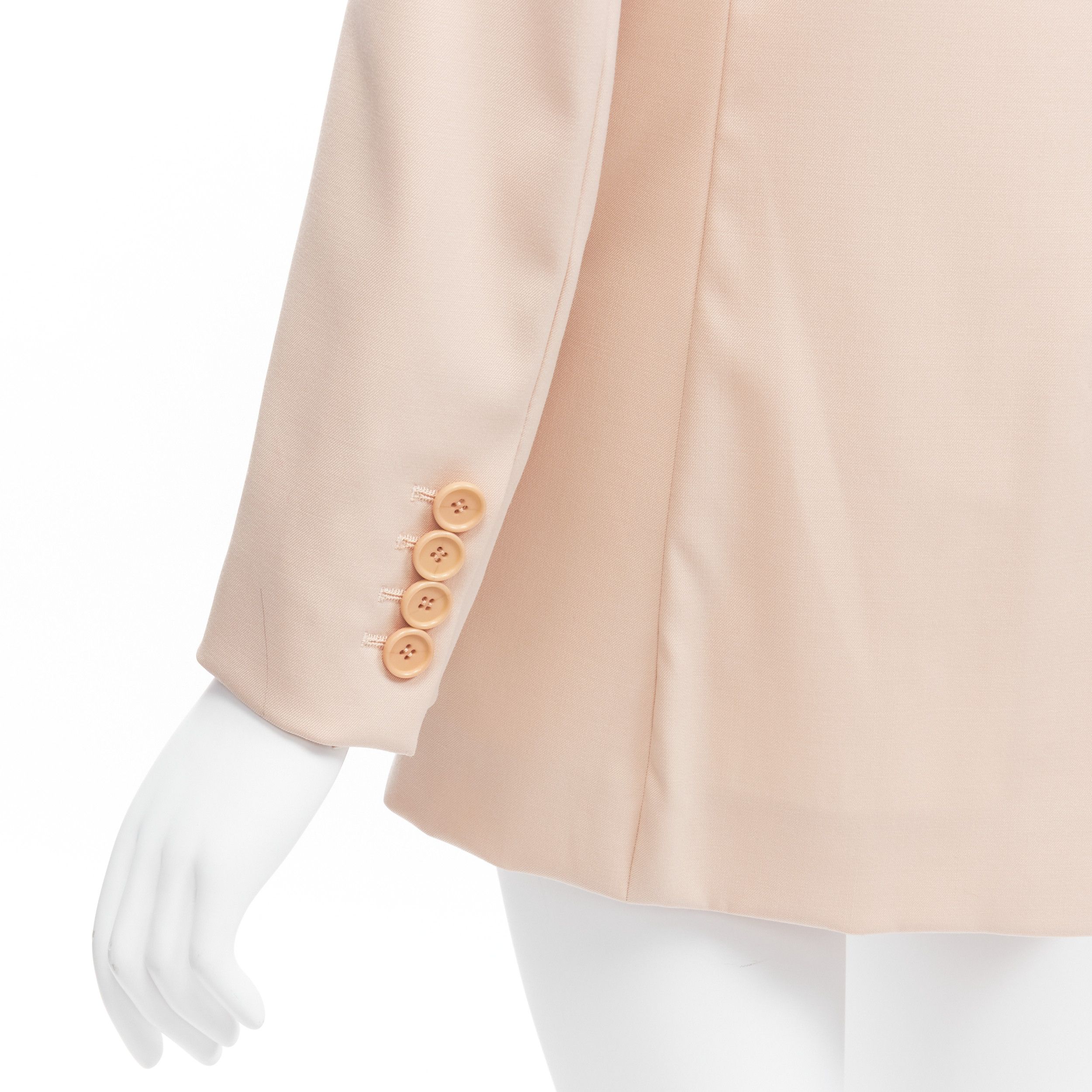 Oscar De La Renta OSCAR DE LA RENTA 2018 blush pink virgin wool 3 pocket longline blazer jacket US0 XS Size S / US 4 / IT 40 - 8 Thumbnail