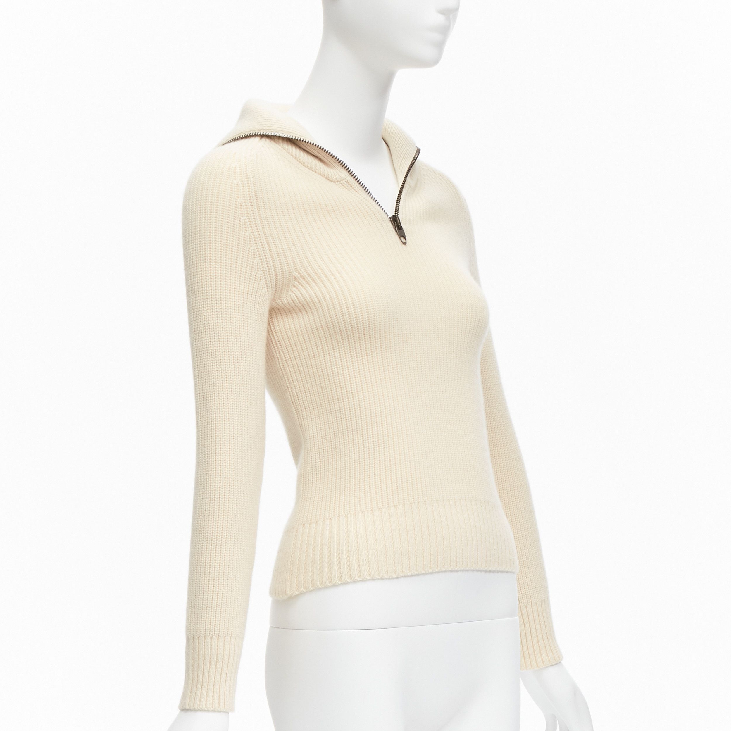 Petar Petrov new PETAR PETROV 2022 100% cashmere cream half zip sailor collar ribbed sweater FR34 XS Size XS / US 0-2 / IT 36-38 - 3 Thumbnail