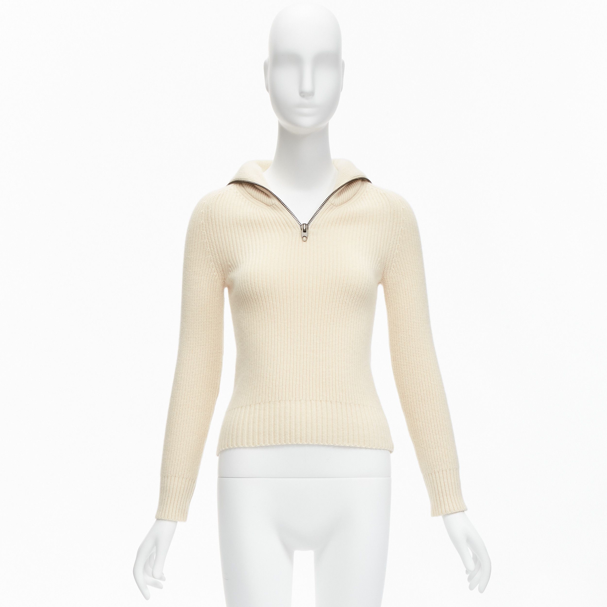 Petar Petrov new PETAR PETROV 2022 100% cashmere cream half zip sailor collar ribbed sweater FR34 XS Size XS / US 0-2 / IT 36-38 - 10 Thumbnail