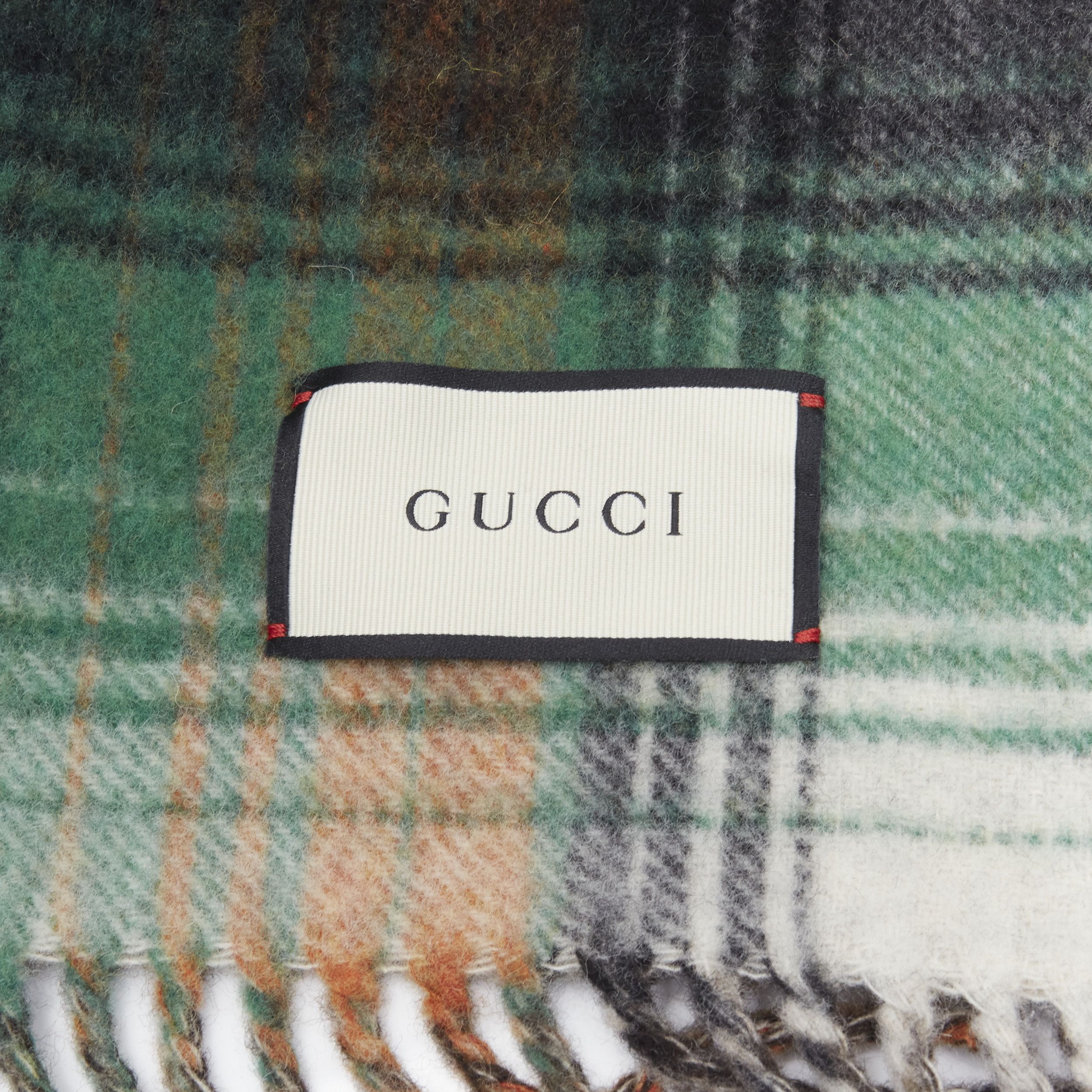 Gucci GUCCI 100% wool green red plaid tartan brown GG monogram blanket scarf Size ONE SIZE - 9 Thumbnail