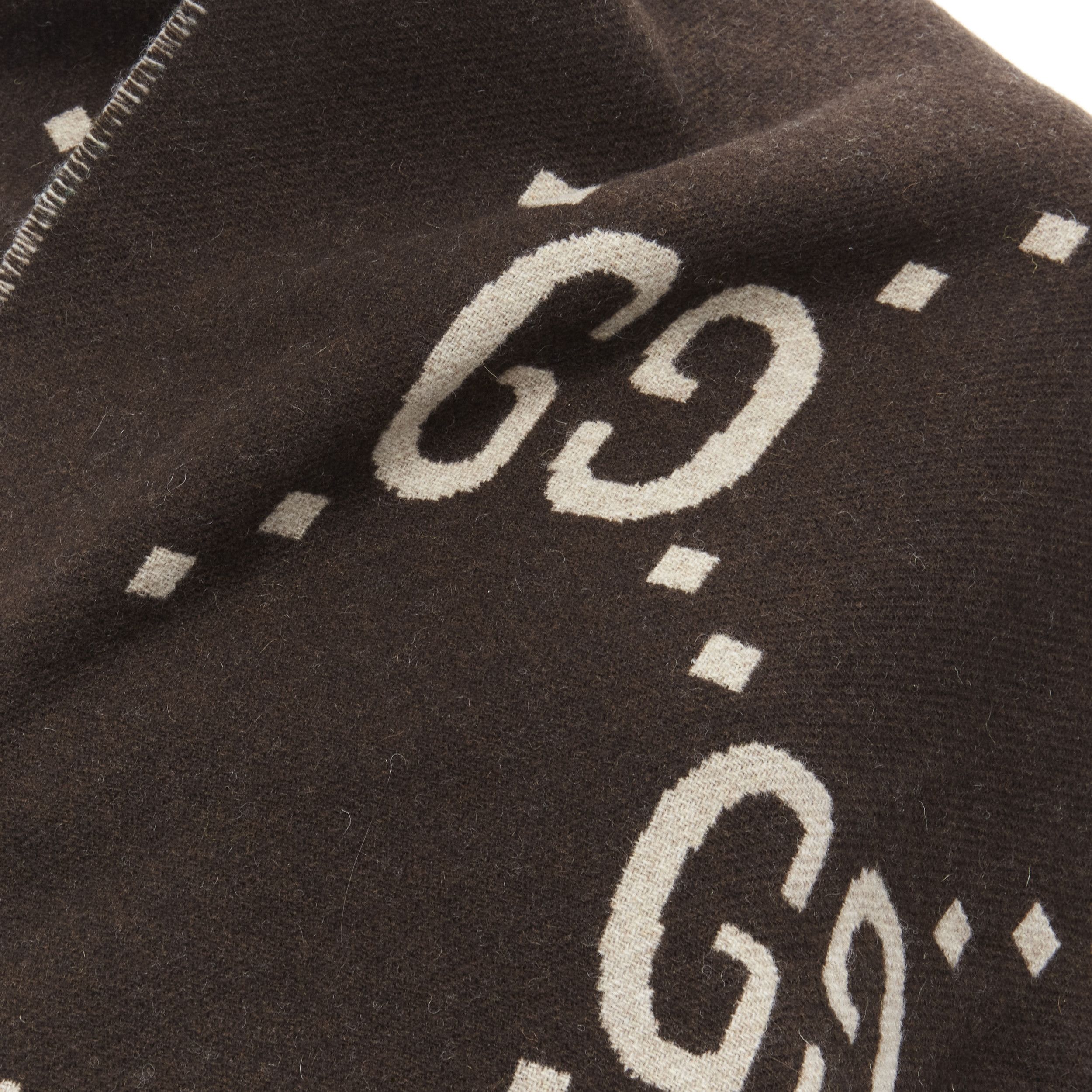 Gucci GUCCI 100% wool green red plaid tartan brown GG monogram blanket scarf Size ONE SIZE - 7 Thumbnail