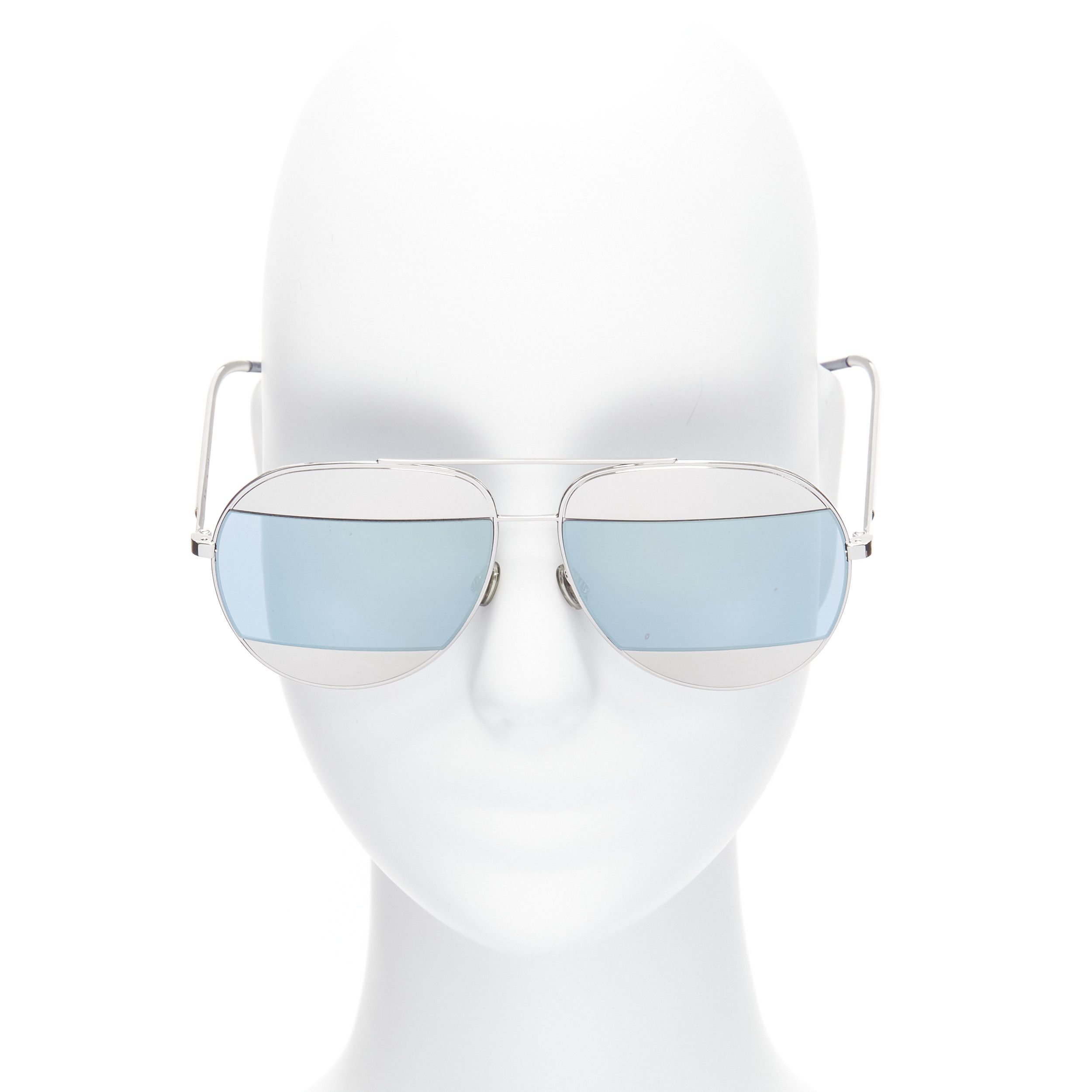 Dior CHRISTIAN DIOR Split 0103J CD logo silver blue striped aviator sunglasses Size ONE SIZE - 3 Thumbnail