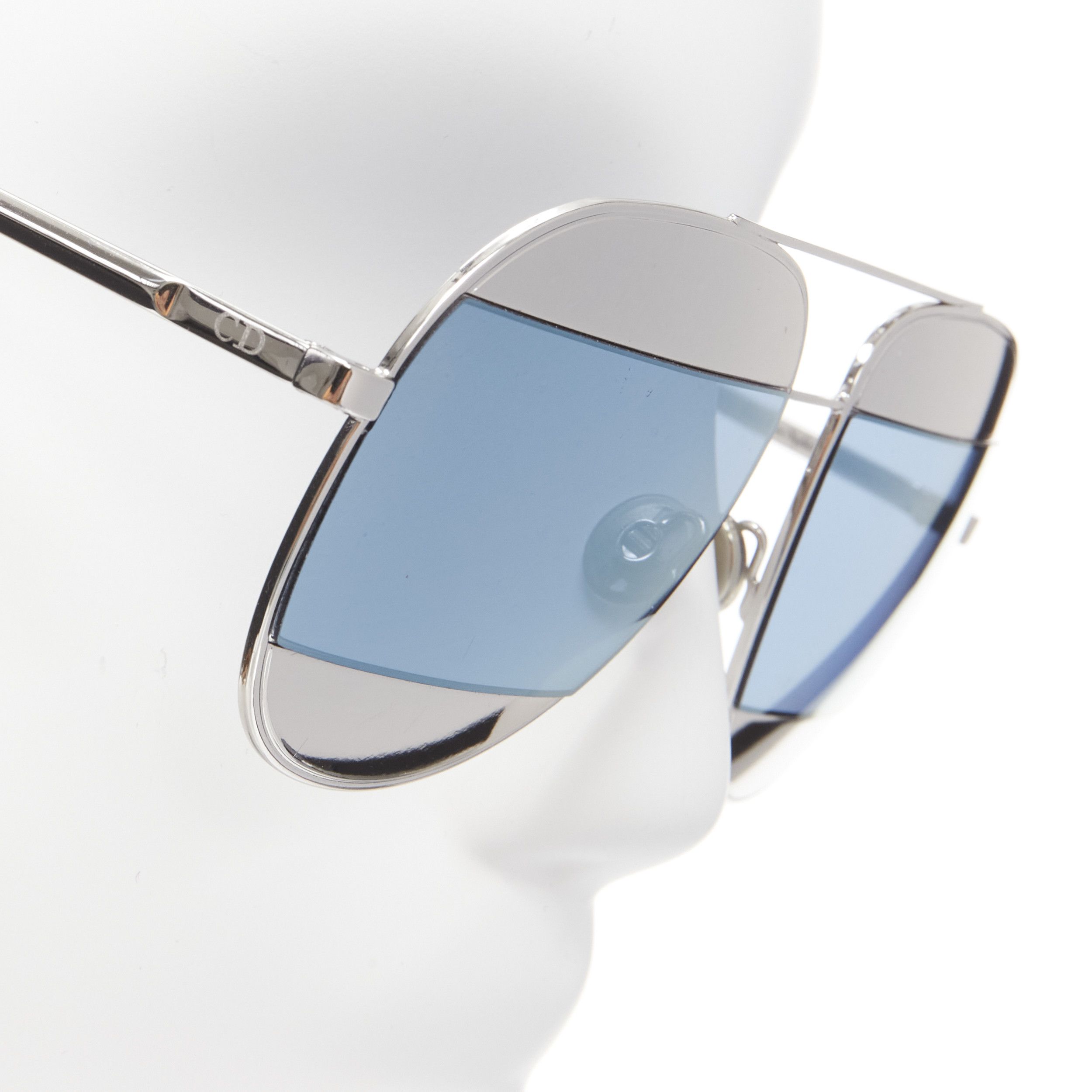 Dior CHRISTIAN DIOR Split 0103J CD logo silver blue striped aviator sunglasses Size ONE SIZE - 2 Thumbnail