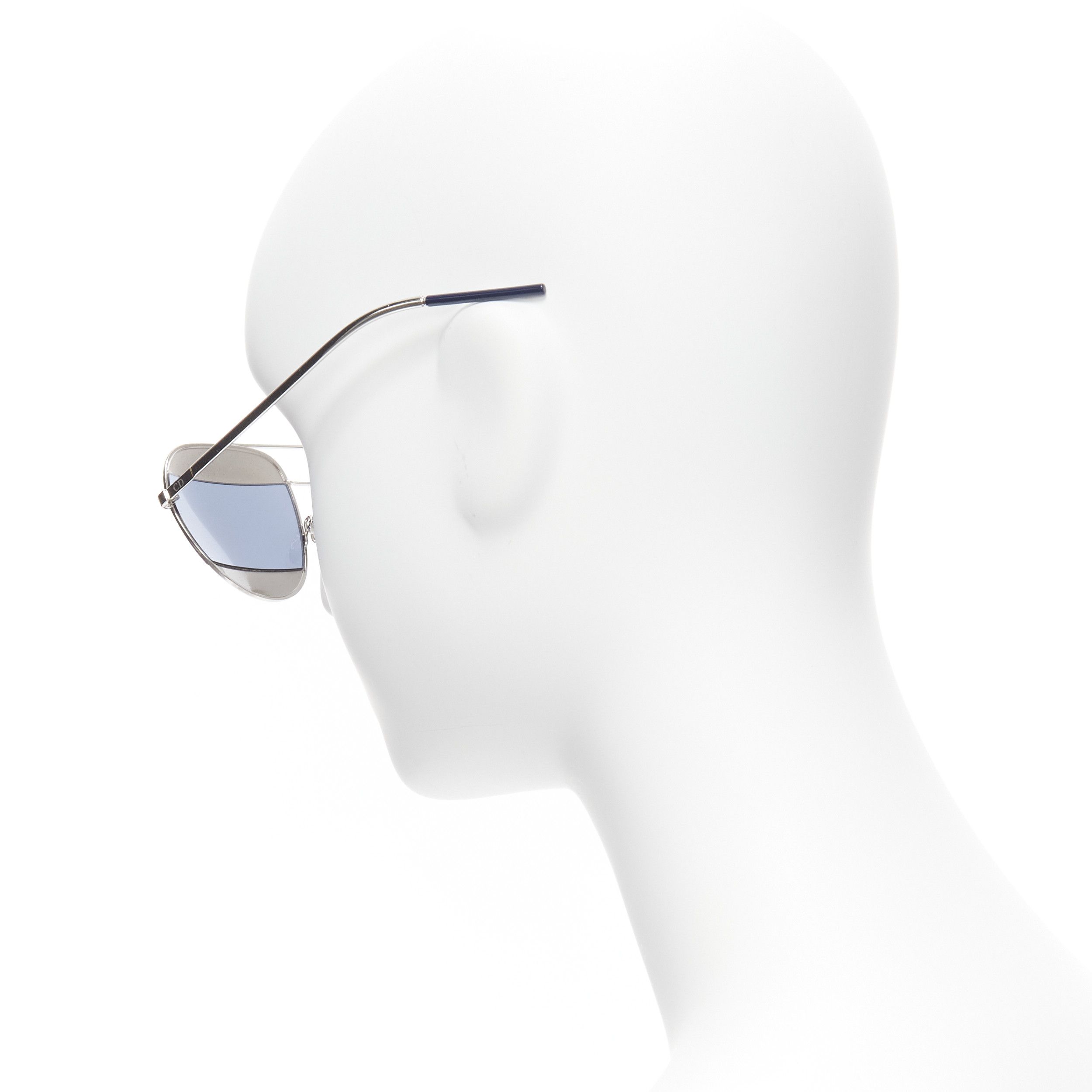 Dior CHRISTIAN DIOR Split 0103J CD logo silver blue striped aviator sunglasses Size ONE SIZE - 6 Thumbnail