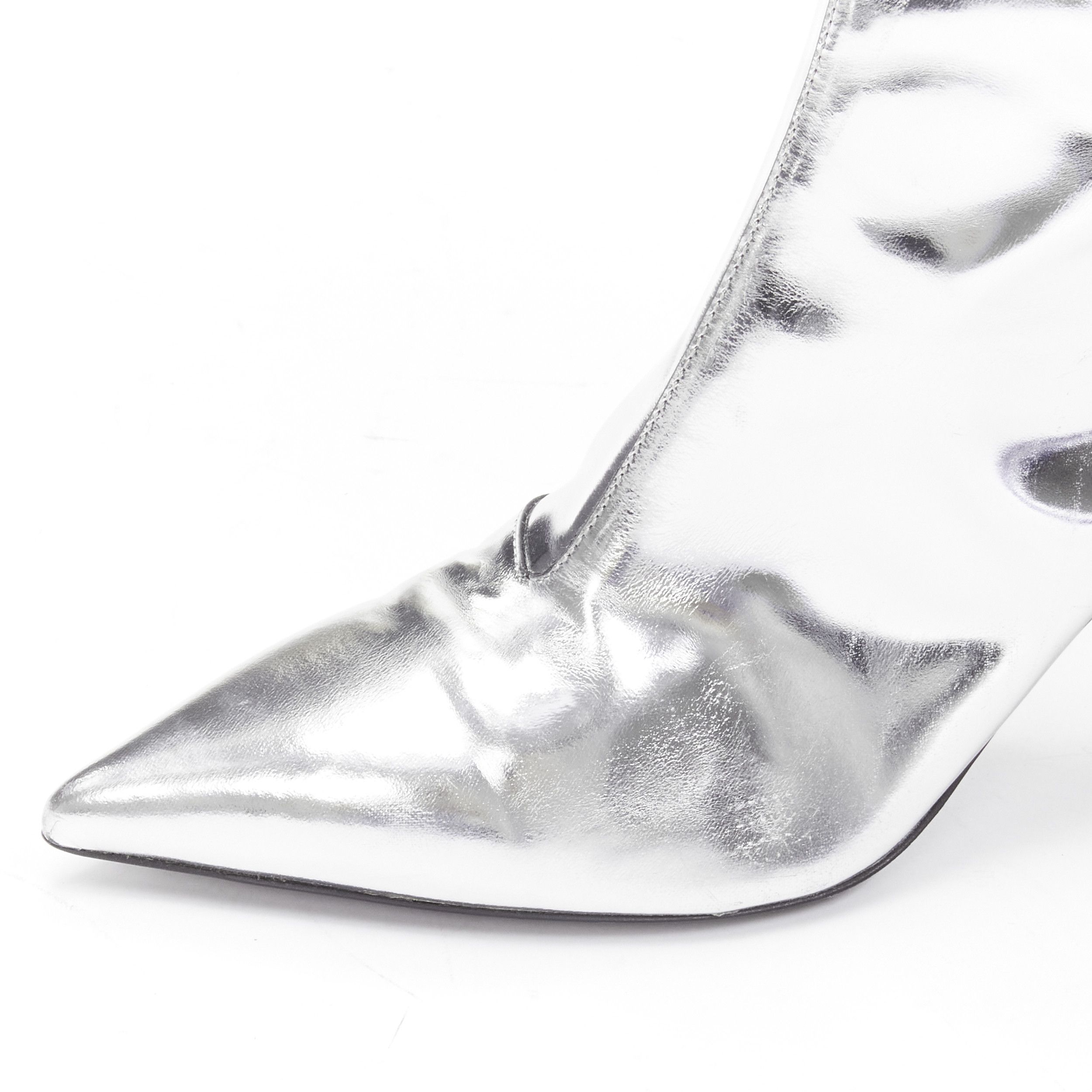 Balenciaga BALENCIAGA Demna silver metallic mirrored leather high ankle boots EU38 Size US 8 / IT 38 - 7 Thumbnail