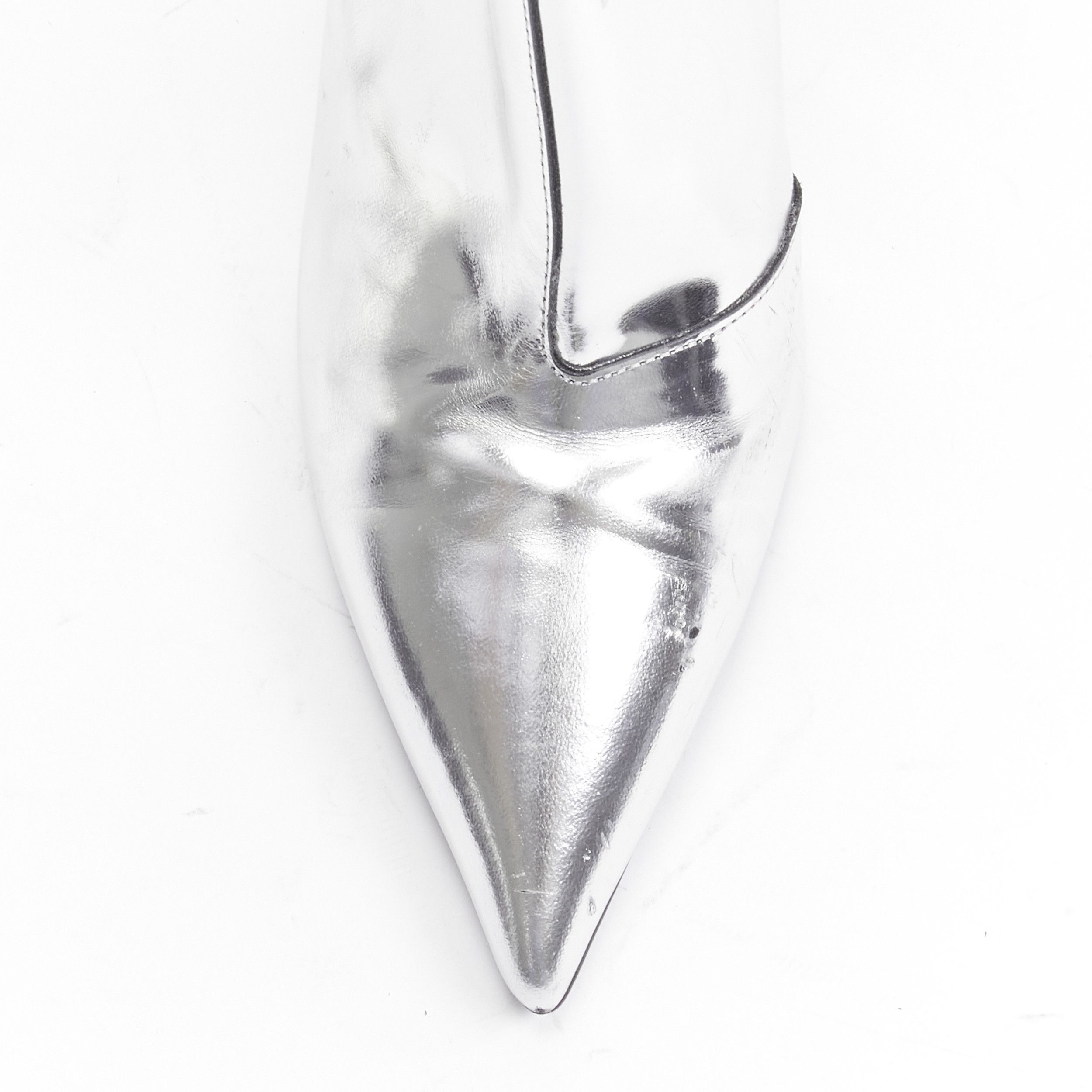 Balenciaga BALENCIAGA Demna silver metallic mirrored leather high ankle boots EU38 Size US 8 / IT 38 - 6 Thumbnail