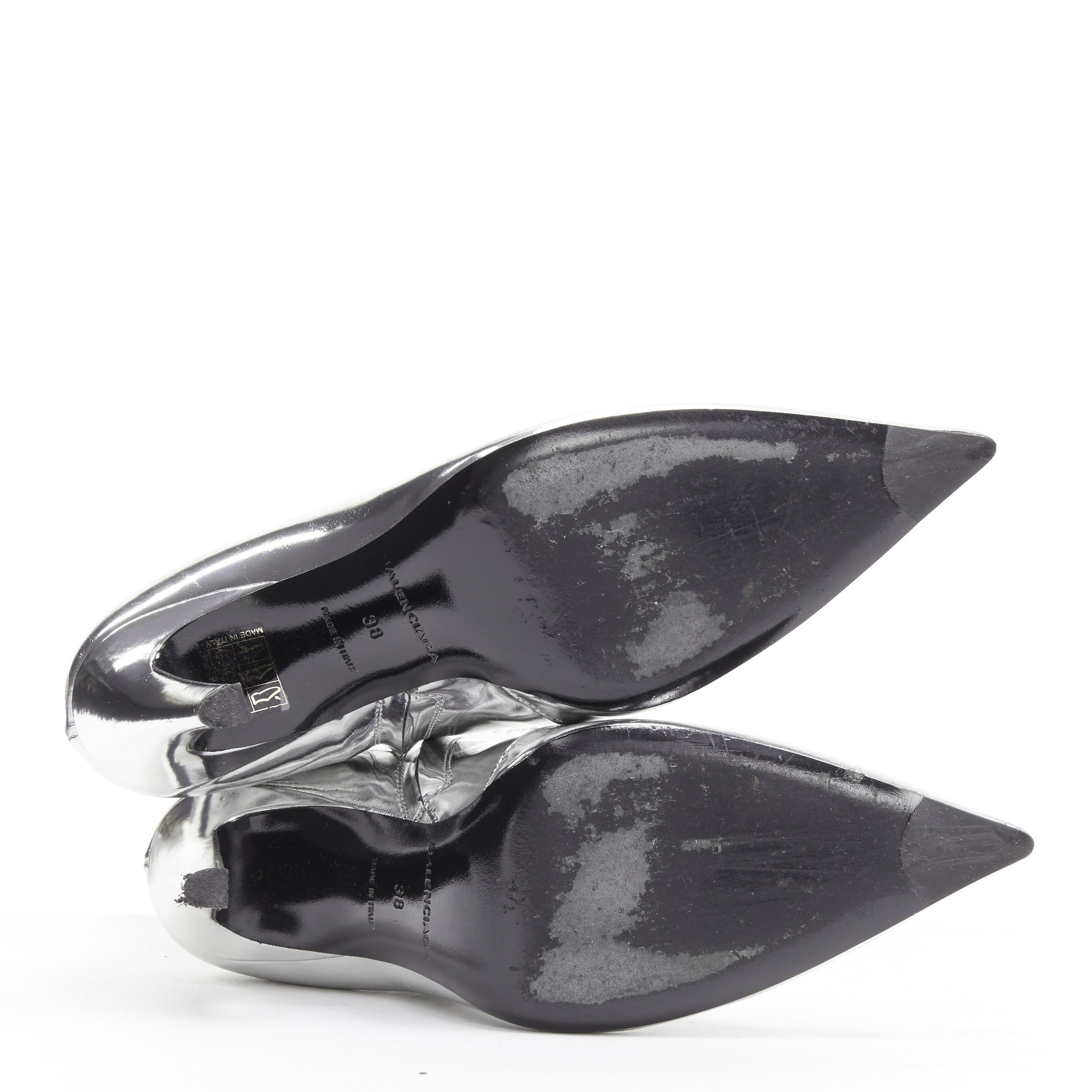 Balenciaga BALENCIAGA Demna silver metallic mirrored leather high ankle boots EU38 Size US 8 / IT 38 - 9 Thumbnail