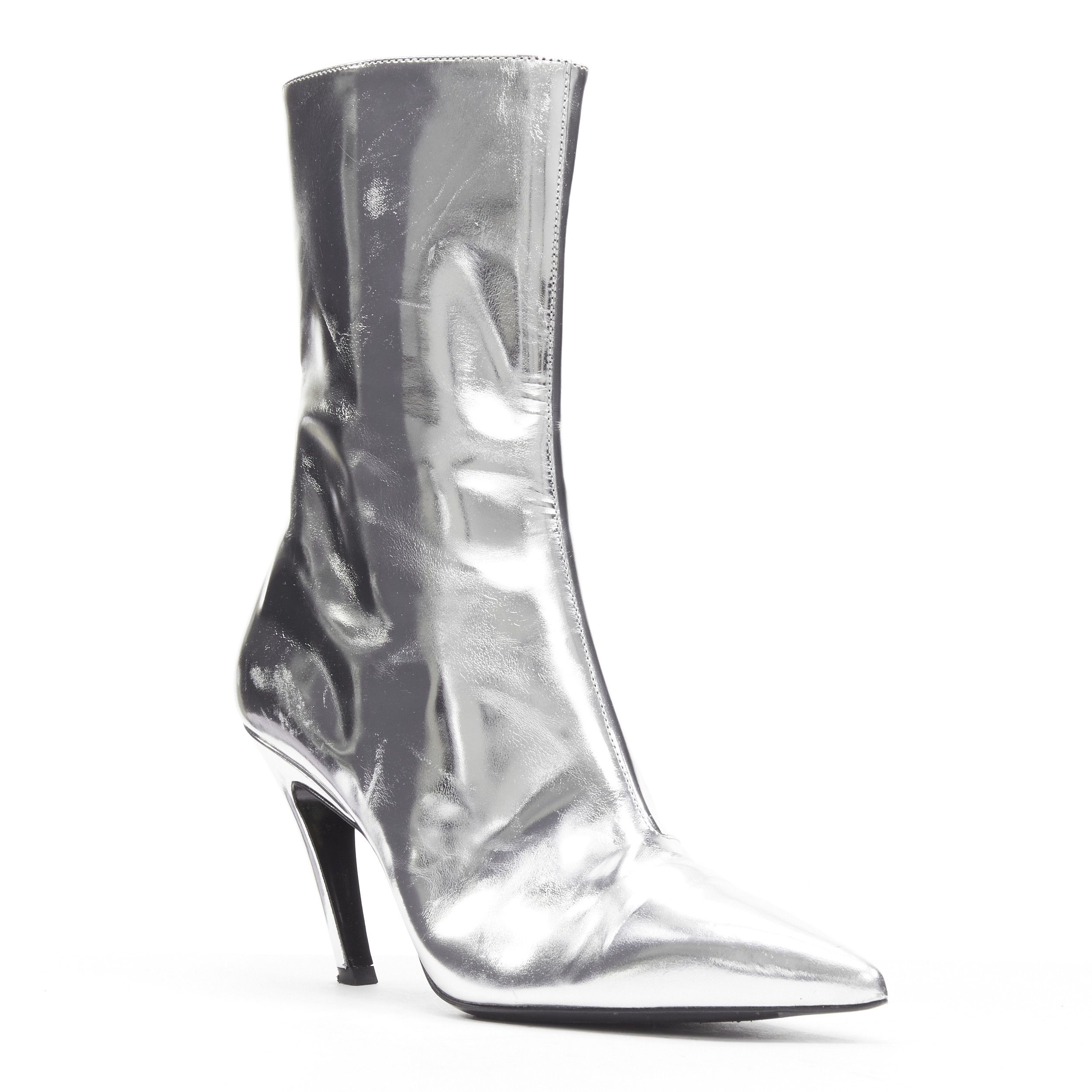 Balenciaga BALENCIAGA Demna silver metallic mirrored leather high ankle boots EU38 Size US 8 / IT 38 - 2 Thumbnail