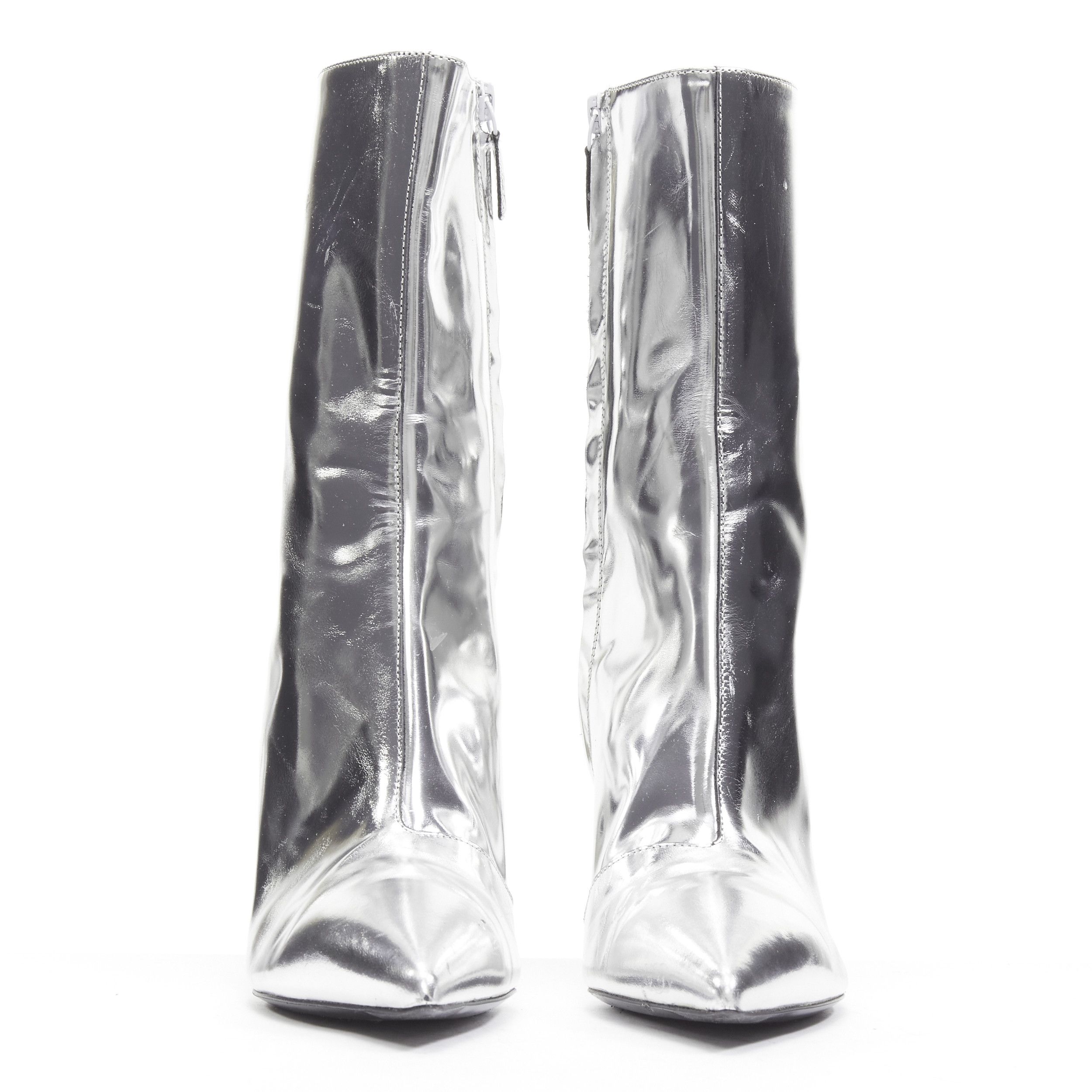 Balenciaga BALENCIAGA Demna silver metallic mirrored leather high ankle boots EU38 Size US 8 / IT 38 - 3 Thumbnail