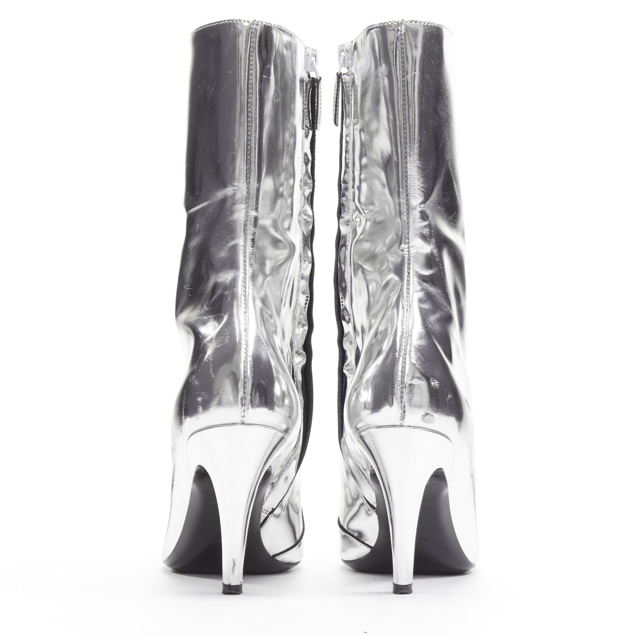 Balenciaga BALENCIAGA Demna silver metallic mirrored leather high ankle boots EU38 Size US 8 / IT 38 - 5 Thumbnail