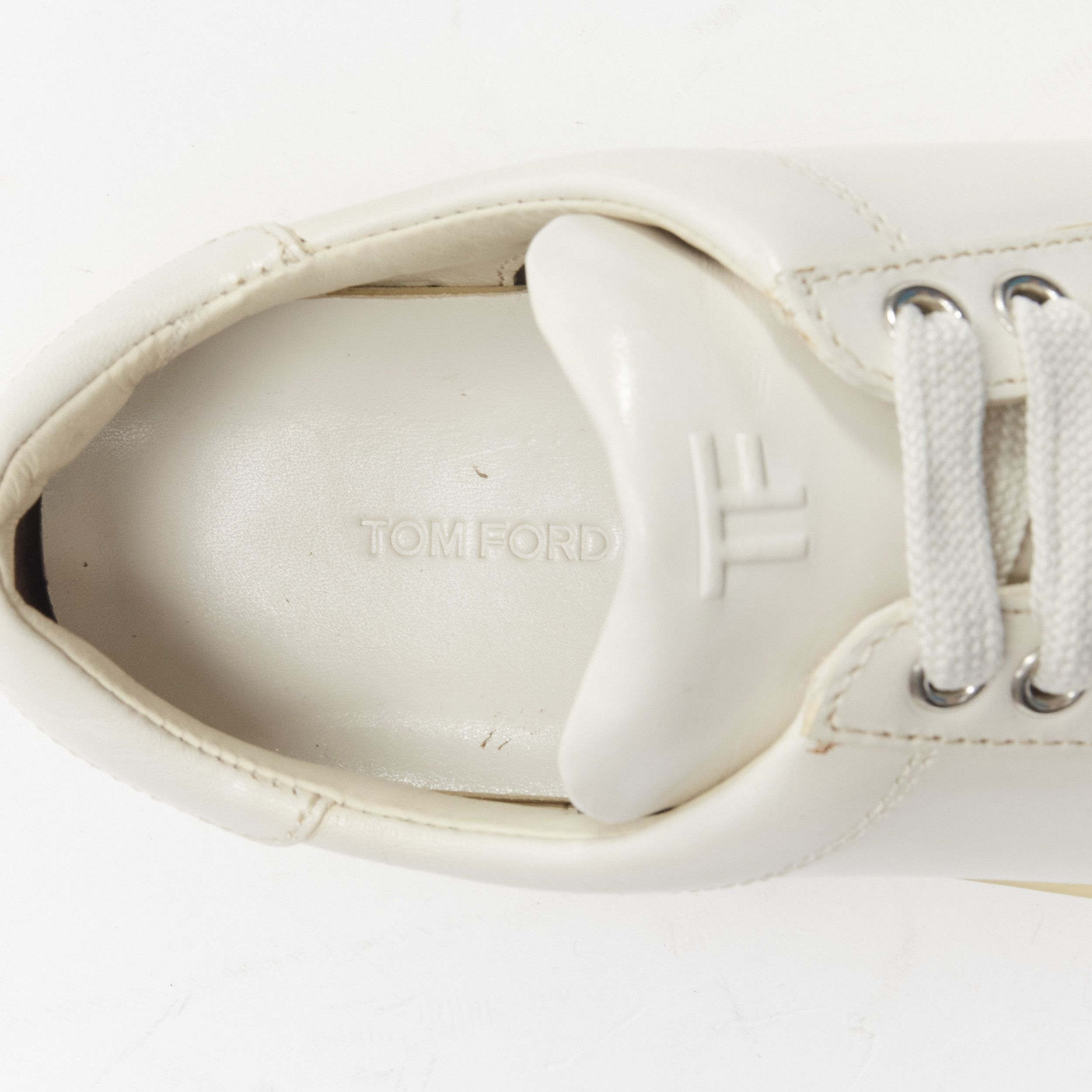 Tom Ford TOM FORD TF logo cream stiff leather minimal classic lace up sneakers EU36 Size US 6 / IT 36 - 9 Thumbnail