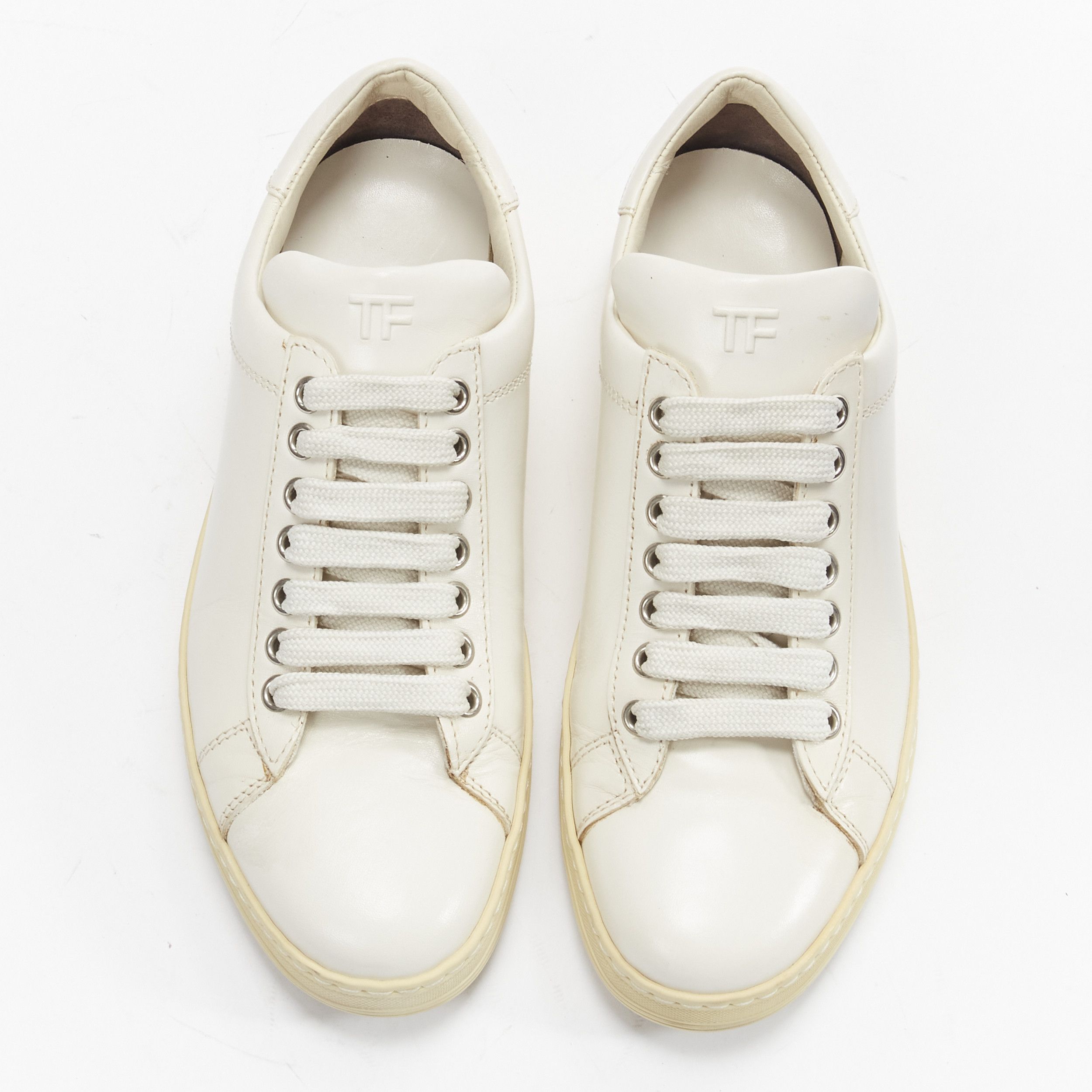 Tom Ford TOM FORD TF logo cream stiff leather minimal classic lace up sneakers EU36 Size US 6 / IT 36 - 11 Thumbnail