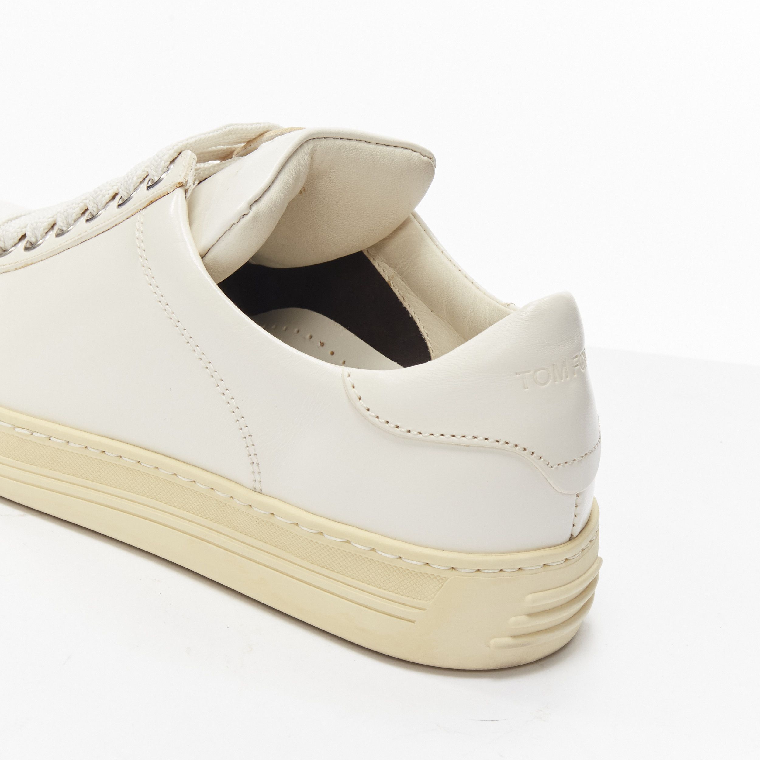 Tom Ford TOM FORD TF logo cream stiff leather minimal classic lace up sneakers EU36 Size US 6 / IT 36 - 7 Thumbnail