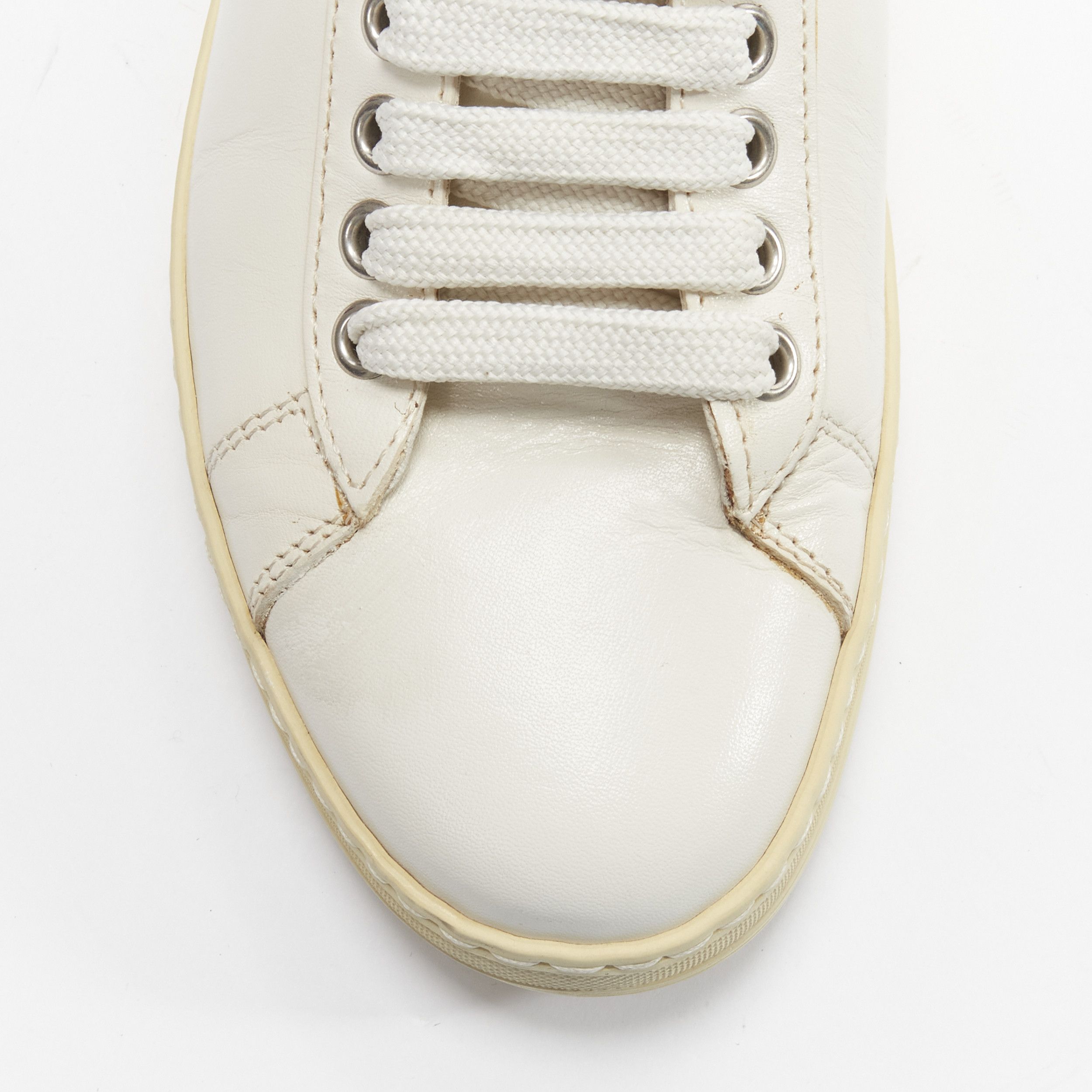 Tom Ford TOM FORD TF logo cream stiff leather minimal classic lace up sneakers EU36 Size US 6 / IT 36 - 8 Thumbnail