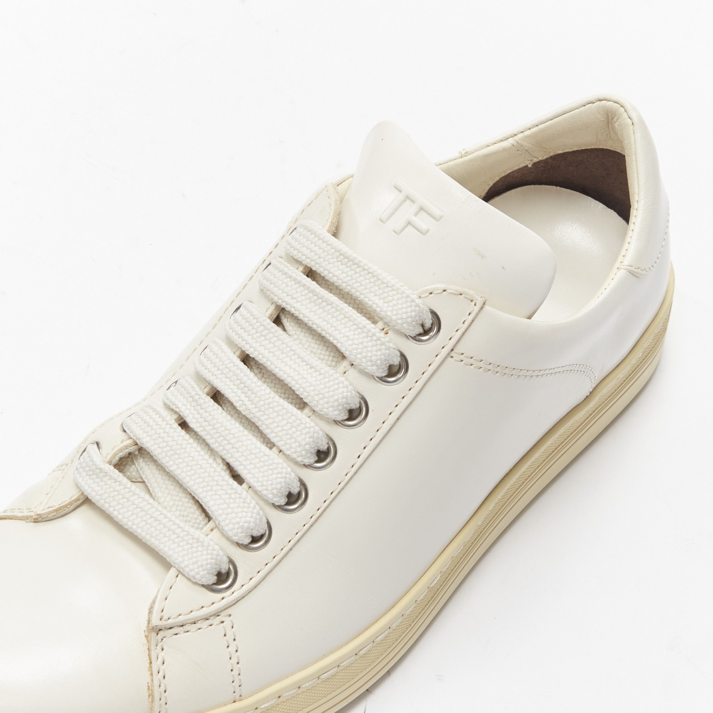 Tom Ford TOM FORD TF logo cream stiff leather minimal classic lace up sneakers EU36 Size US 6 / IT 36 - 5 Thumbnail